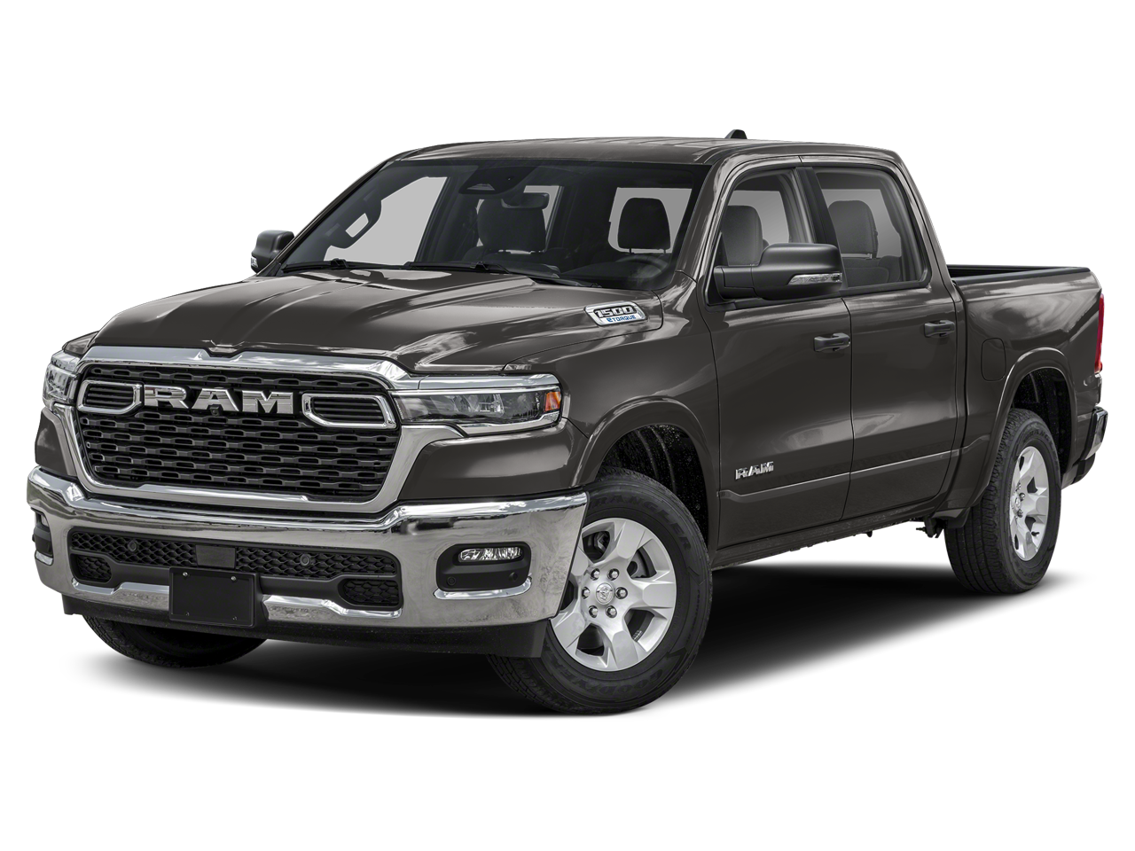 2025 RAM Ram 1500 RAM 1500 BIG HORN CREW CAB 4X4 5'7' BOX in Granite Crystal Metallic Clear-Coat Exterior Paint — front three-quarter view