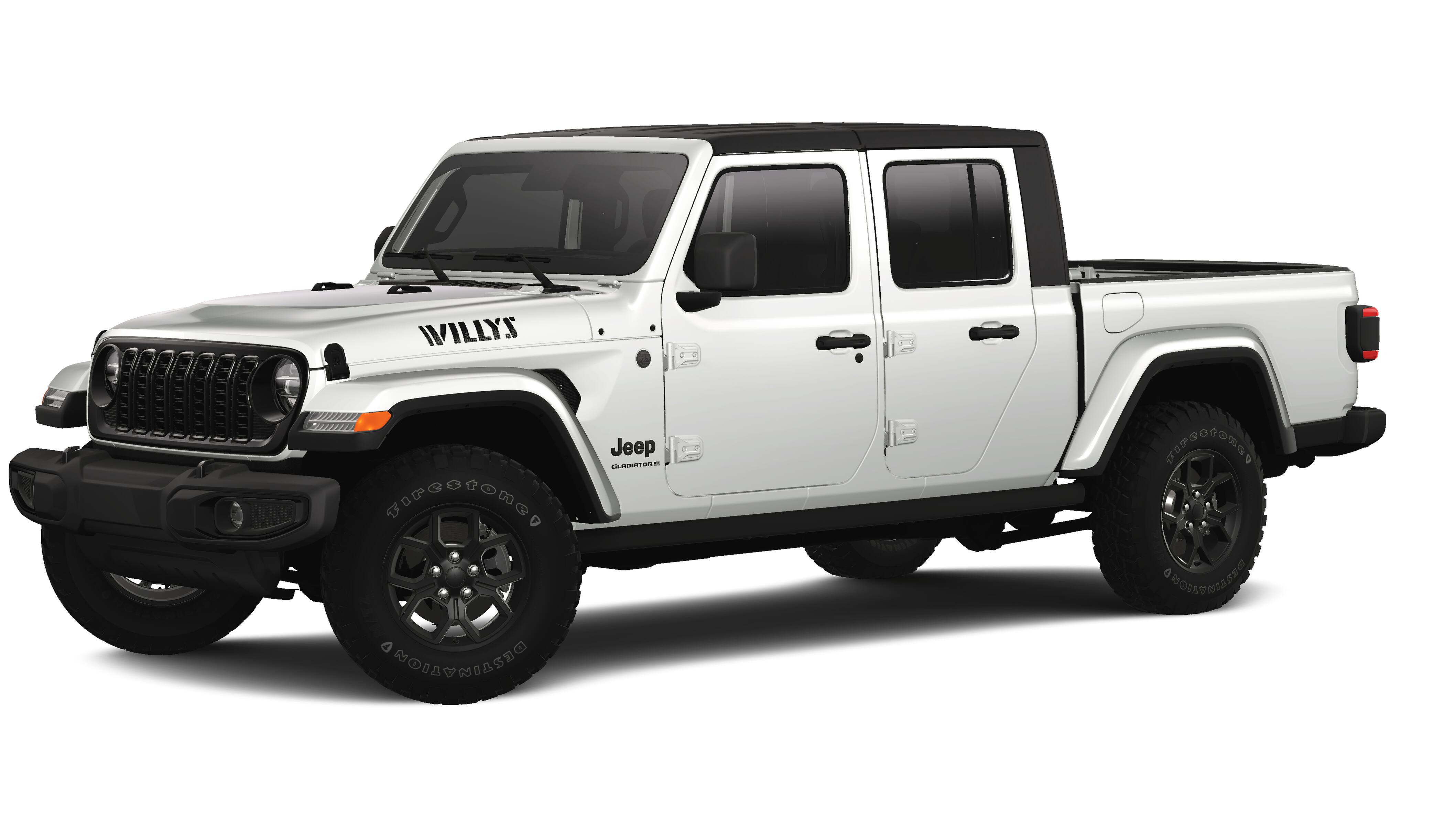 2025 Jeep Gladiator Willys in Bright White Clear-Coat Exterior Paint — front three-quarter view