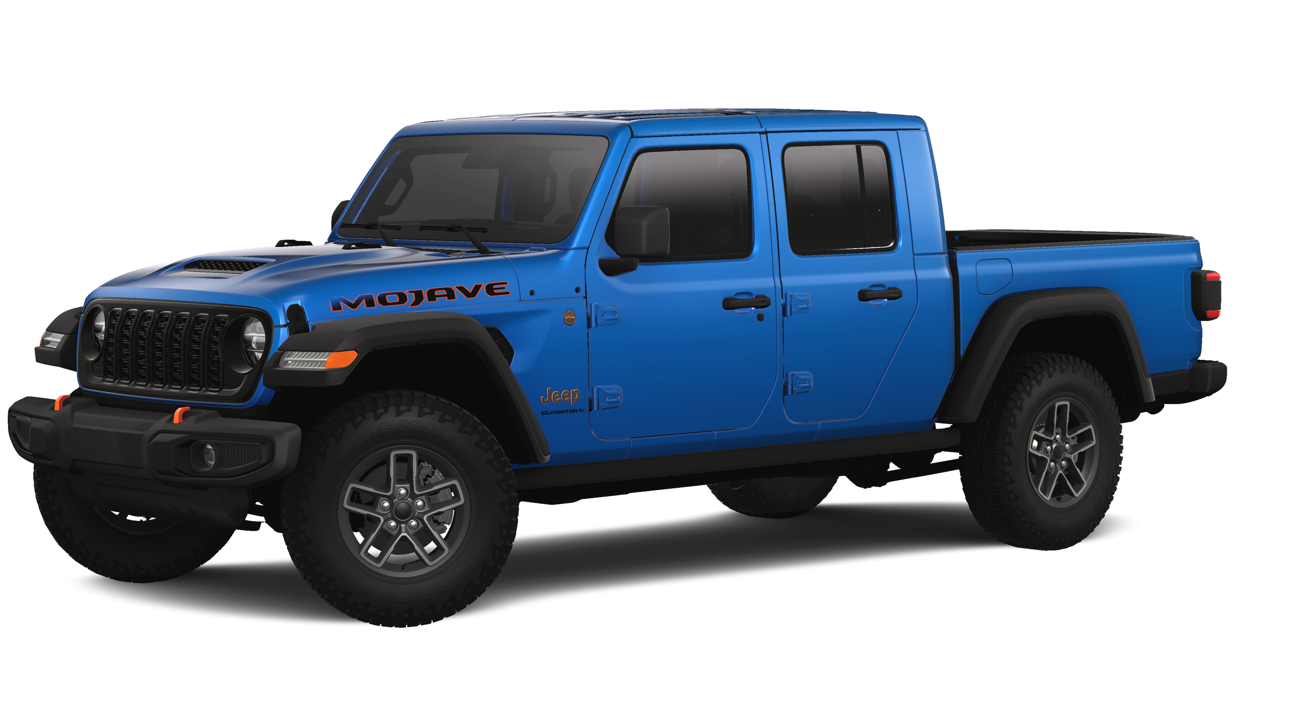 2025 Jeep Gladiator Mojave in Hydro Blue Pearl-Coat Exterior Paint — front three-quarter view