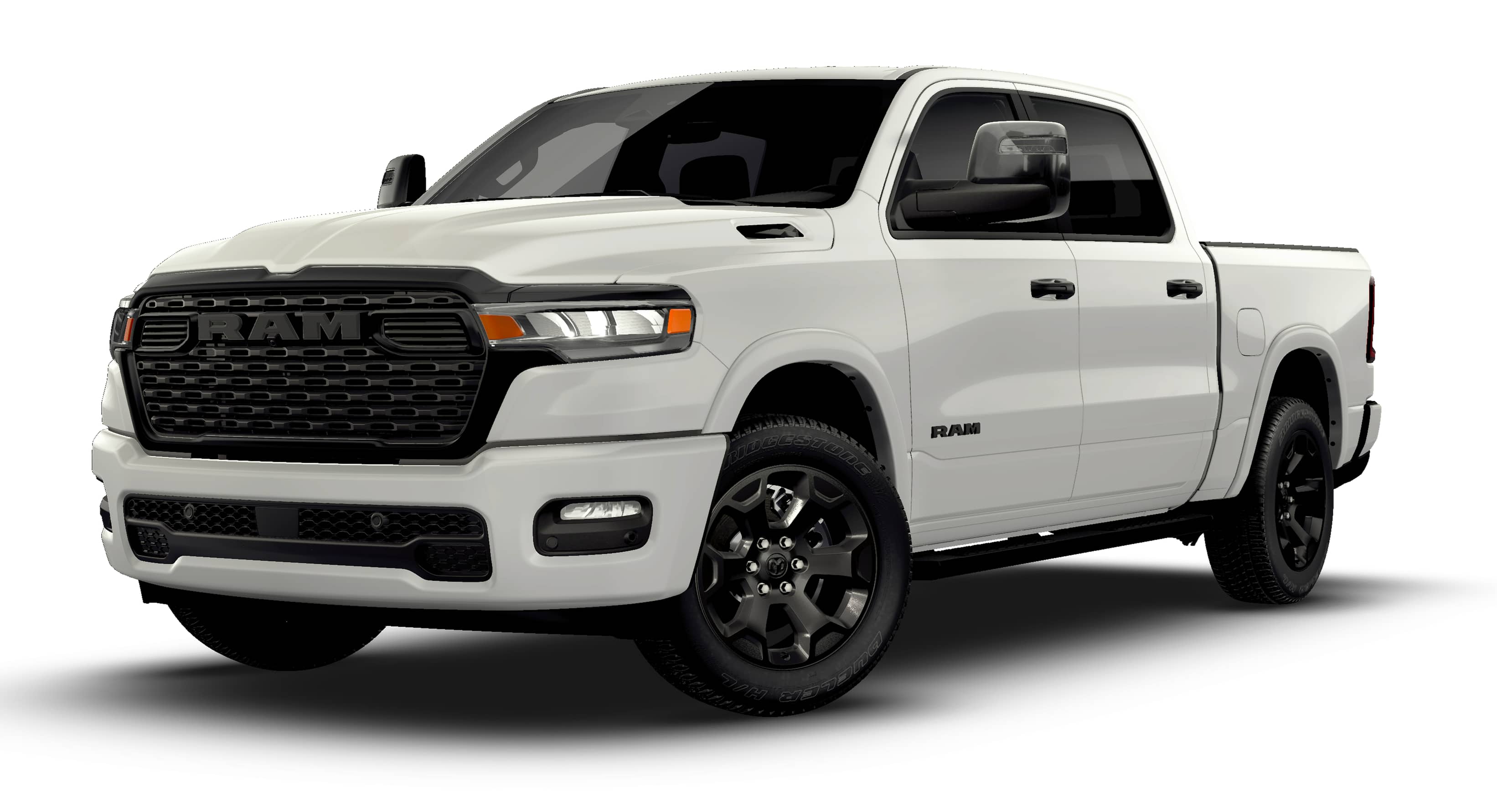 2026 RAM 1500 Big Horn 4x4 Crew Cab 5'7 Box in Bright White Clear-Coat Exterior Paint — front three-quarter view