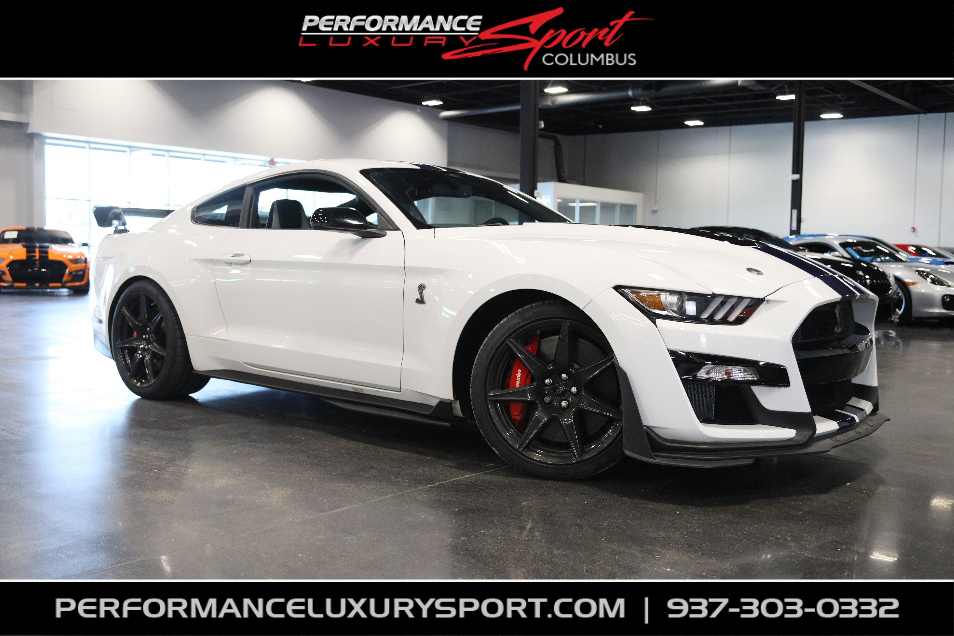 2021 Ford Mustang Shelby GT500 in Oxford White — front three-quarter view