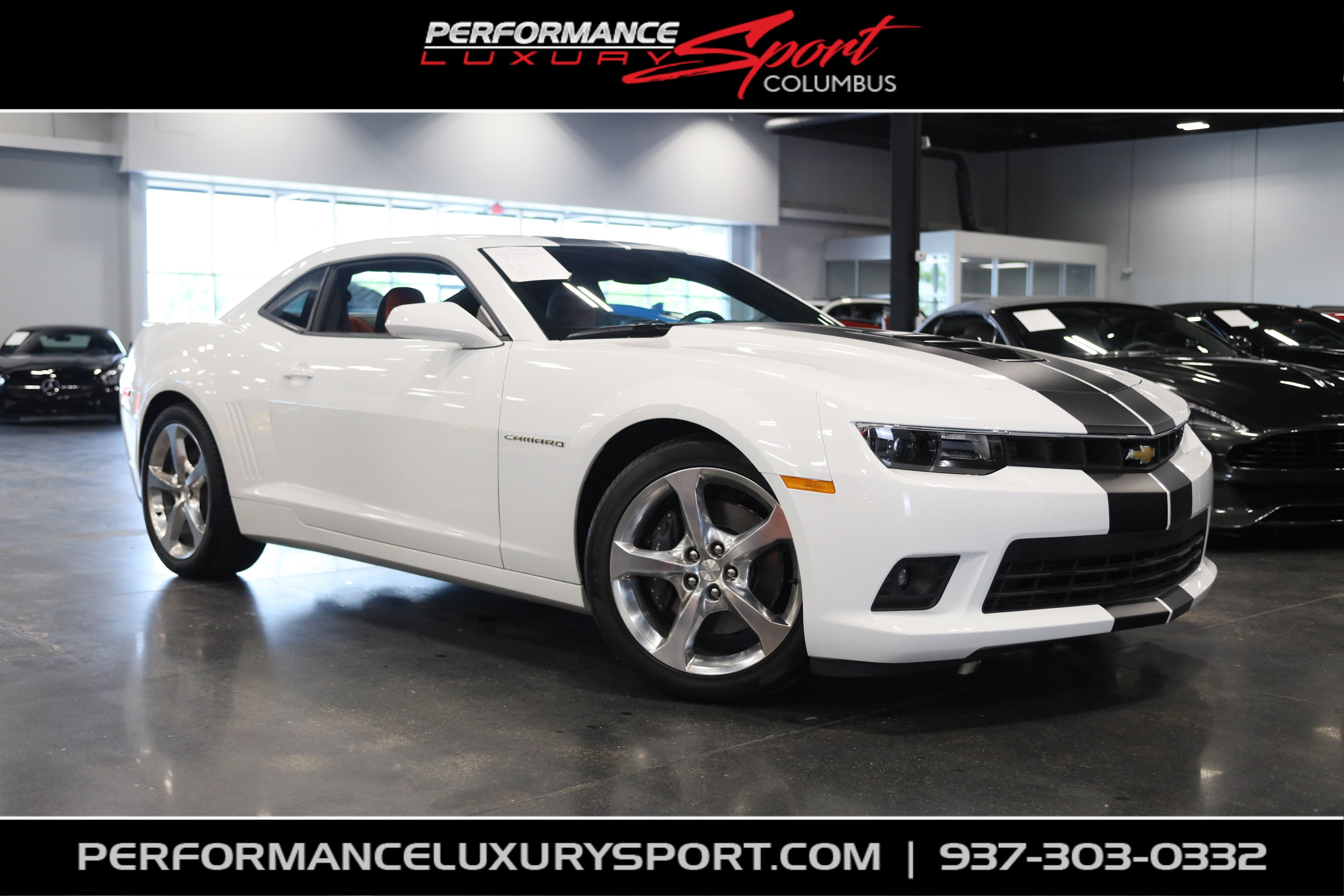 2015 Chevrolet Camaro SS in Summit White — front three-quarter view