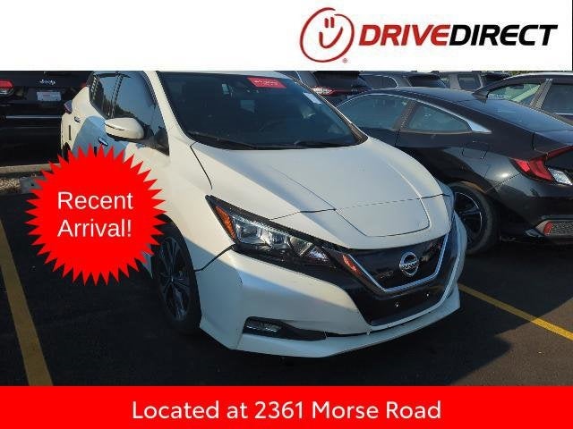 2018 Nissan Leaf SL in Pearl White — front three-quarter view