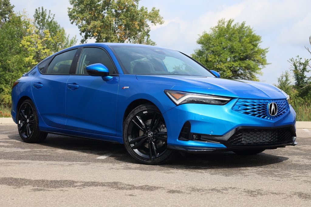 2026 Acura Integra A-Spec Tech Package in Double Apex Blue Pearl — front three-quarter view