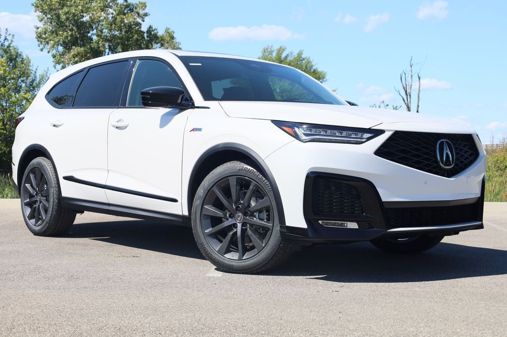 2026 Acura MDX A-Spec SH-AWD in Platinum White Pearl — front three-quarter view