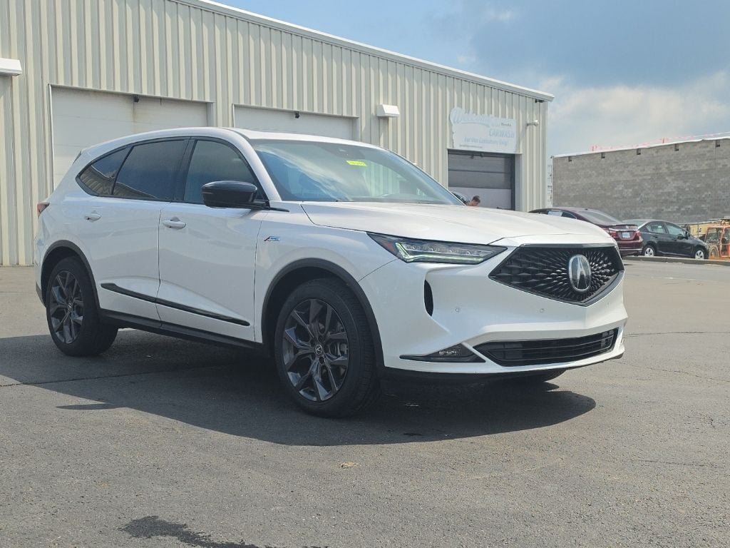 2024 Acura MDX A-Spec SH-AWD in Platinum White Pearl — front three-quarter view