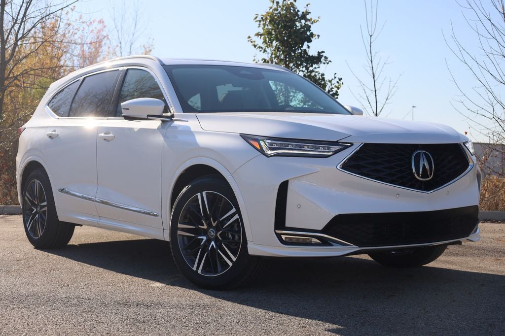2026 Acura MDX Advance Package SH-AWD in Platinum White Pearl — front three-quarter view