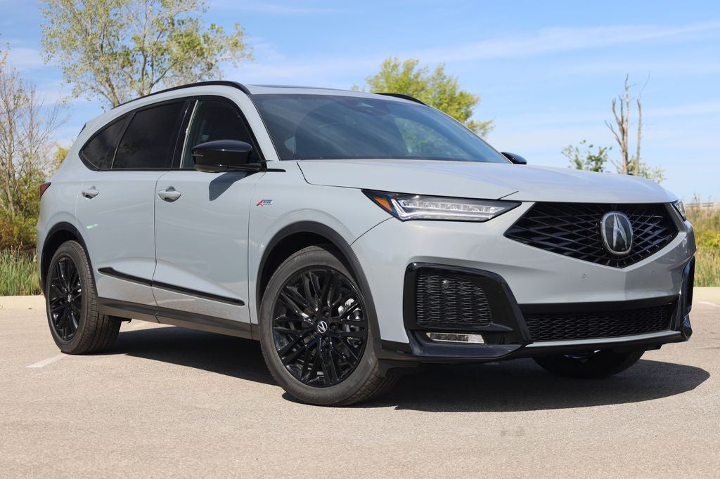 2026 Acura MDX A-Spec Advance Package SH-AWD in Urban Gray Pearl — front three-quarter view