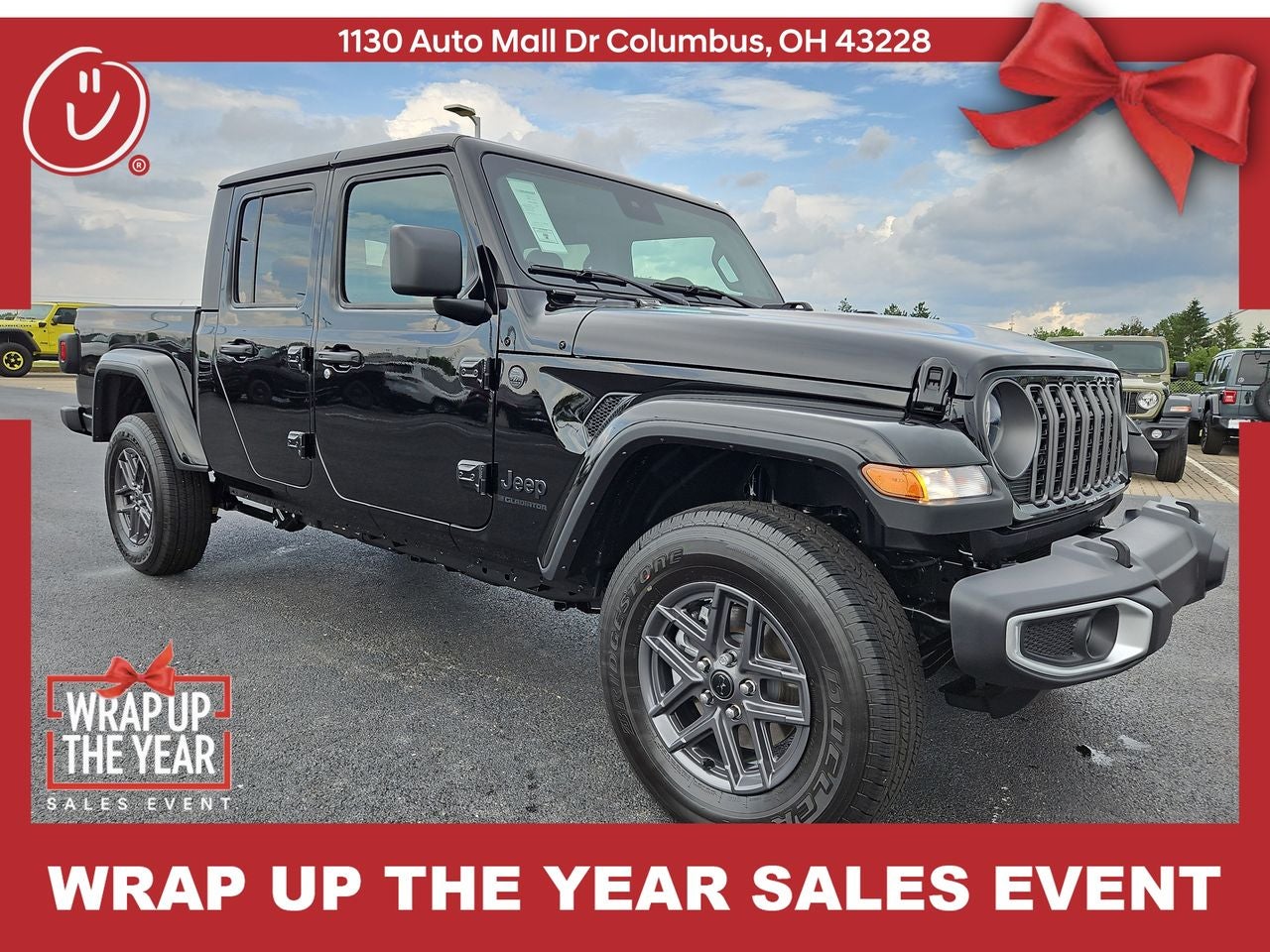 2025 Jeep Gladiator GLADIATOR SPORT S 4X4 in Black Clear-Coat Exterior Paint — front three-quarter view