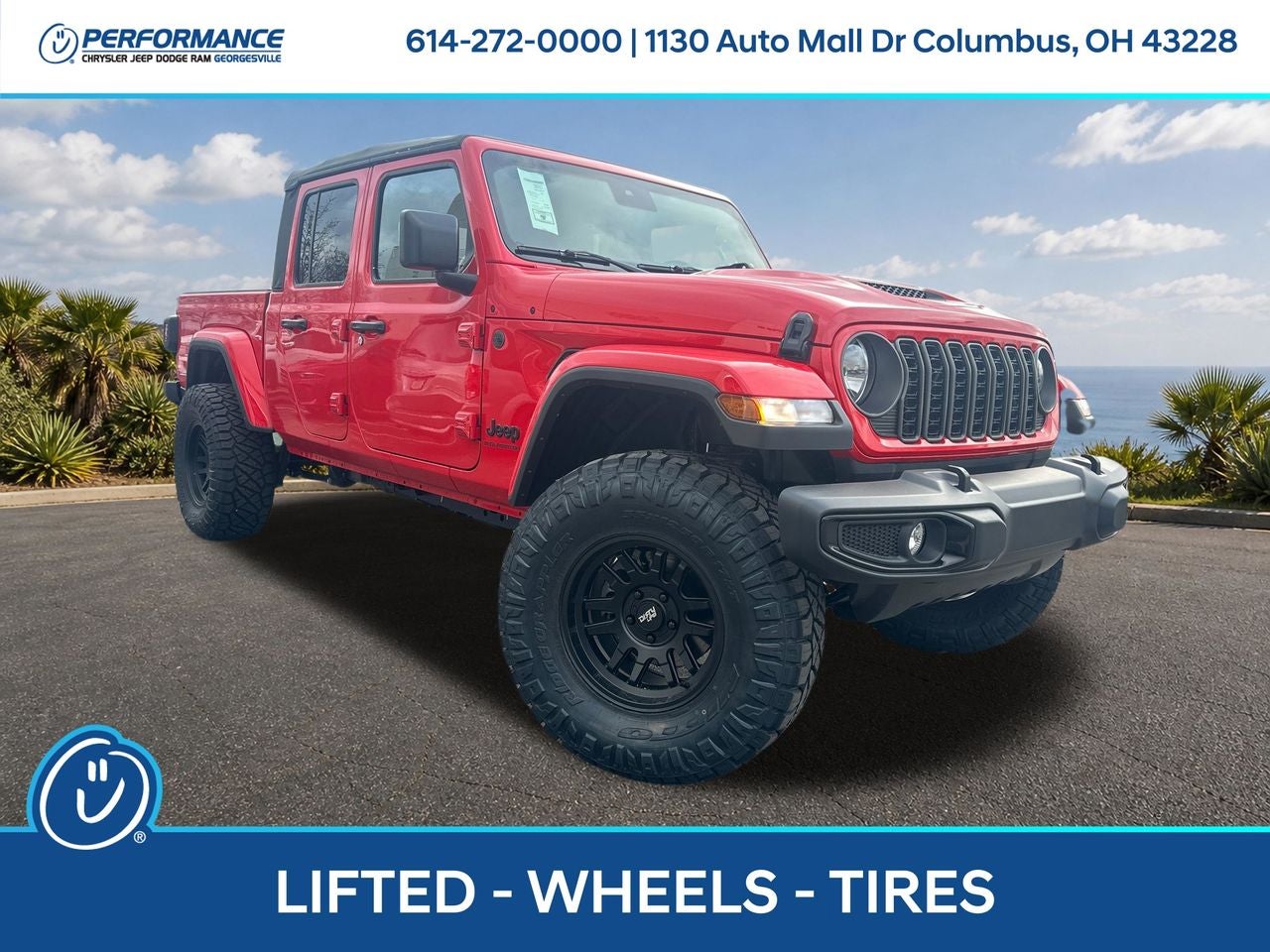 2025 Jeep Gladiator GLADIATOR SPORT S 4X4 in Firecracker Red Clear-Coat Exterior Paint — front three-quarter view