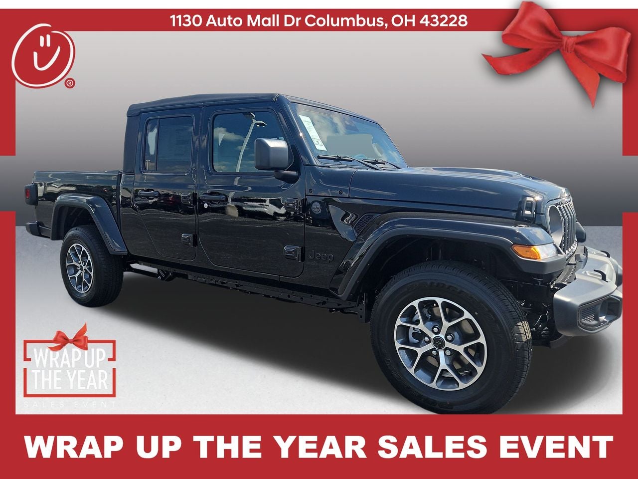 2025 Jeep Gladiator GLADIATOR SPORT S 4X4 in Black Clear-Coat Exterior Paint — front three-quarter view