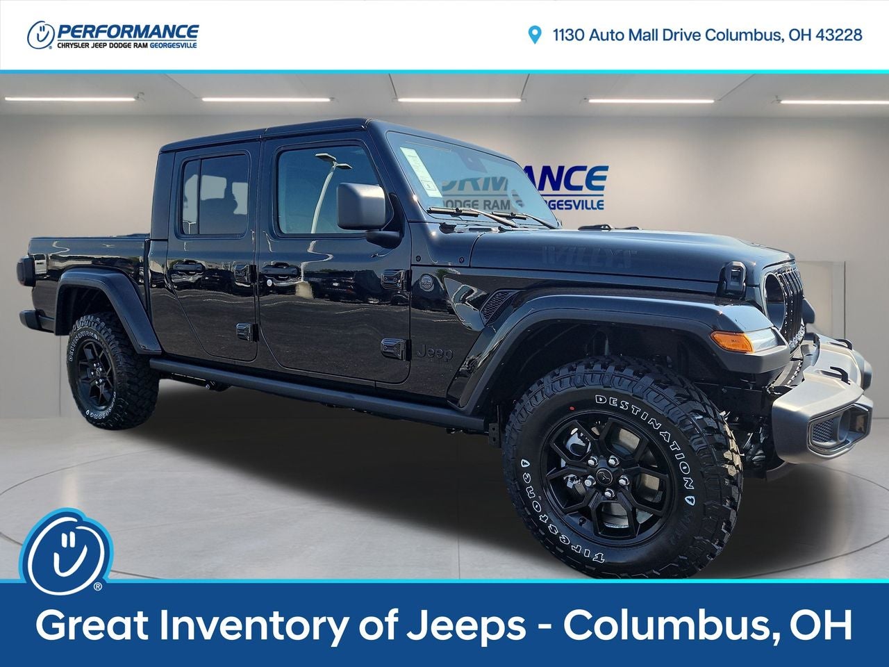 2025 Jeep Gladiator GLADIATOR WILLYS 4X4 in Black Clear-Coat Exterior Paint — front three-quarter view