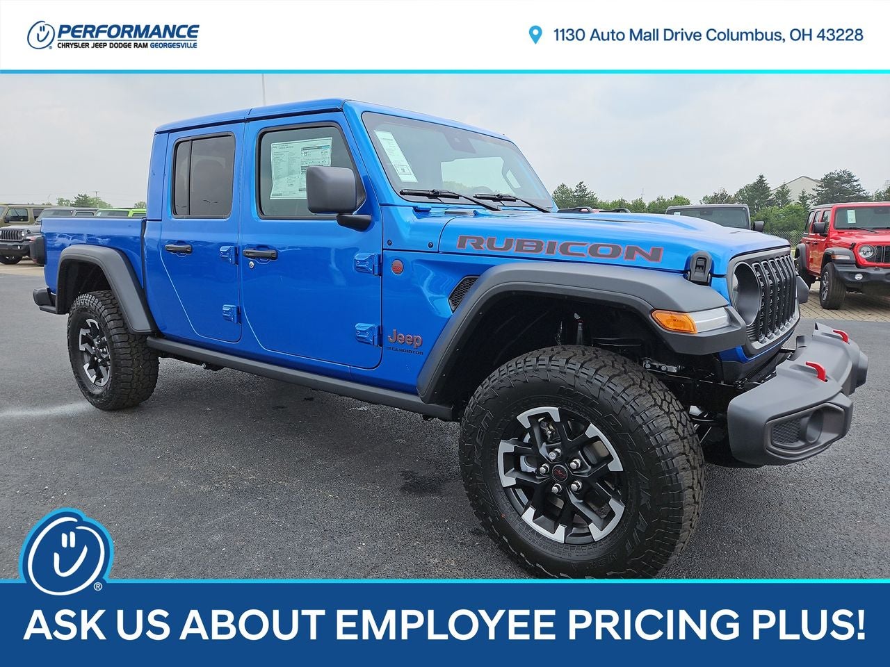 2025 Jeep Gladiator GLADIATOR RUBICON 4X4 in Hydro Blue Pearl-Coat Exterior Paint — front three-quarter view