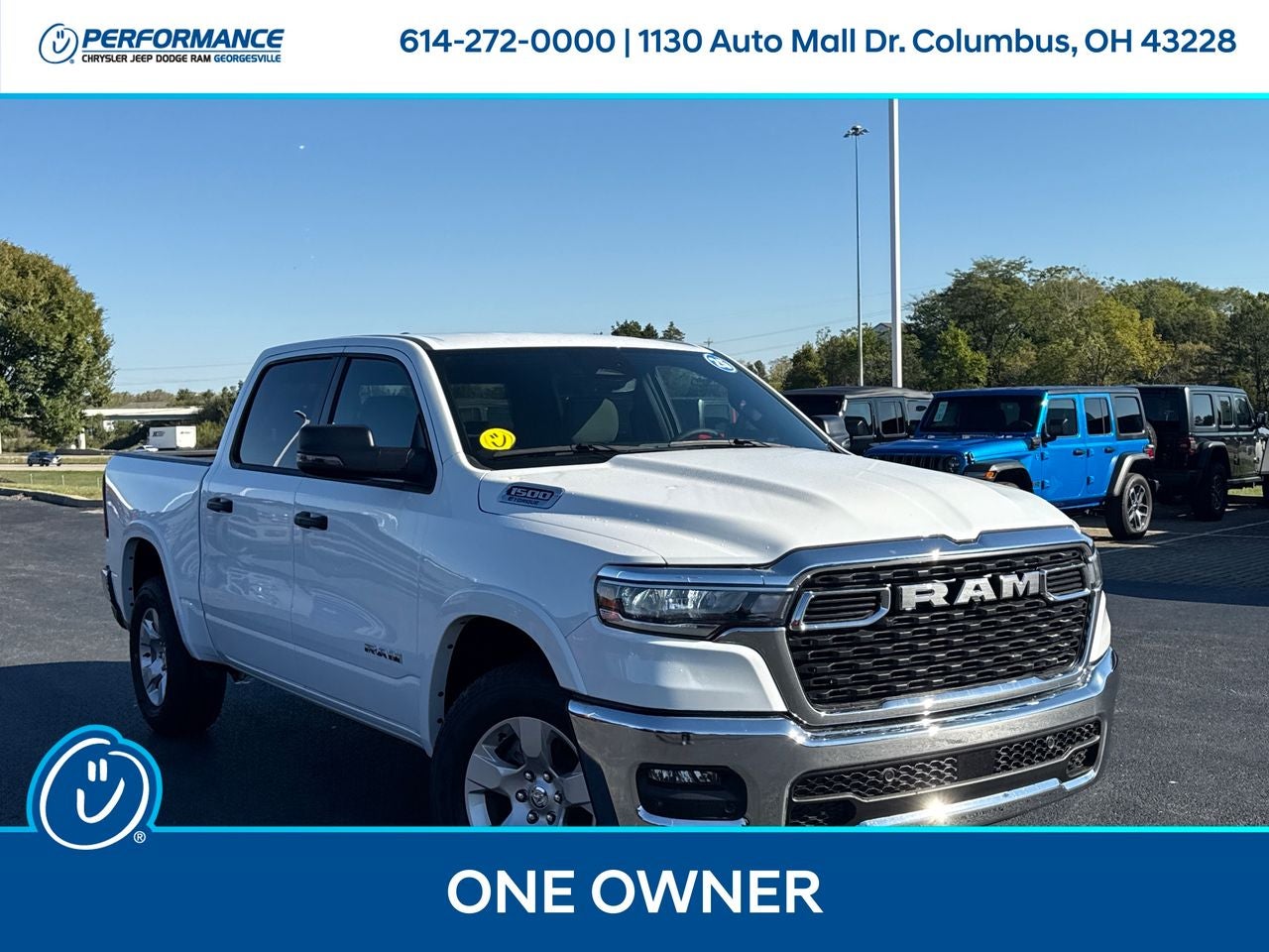 2025 RAM 1500 Big Horn Crew Cab 4x4 5'7' Box in Bright White Clearcoat — front three-quarter view
