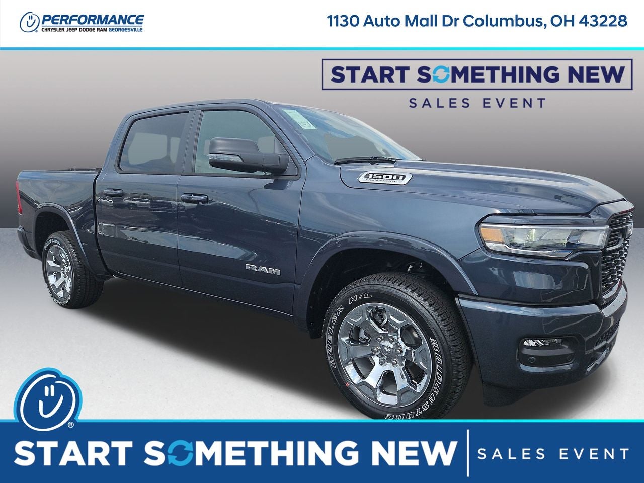 2026 RAM Ram 1500 RAM 1500 BIG HORN CREW CAB 4X4 5'7' BOX in Forged Blue Metallic Exterior Paint — front three-quarter view