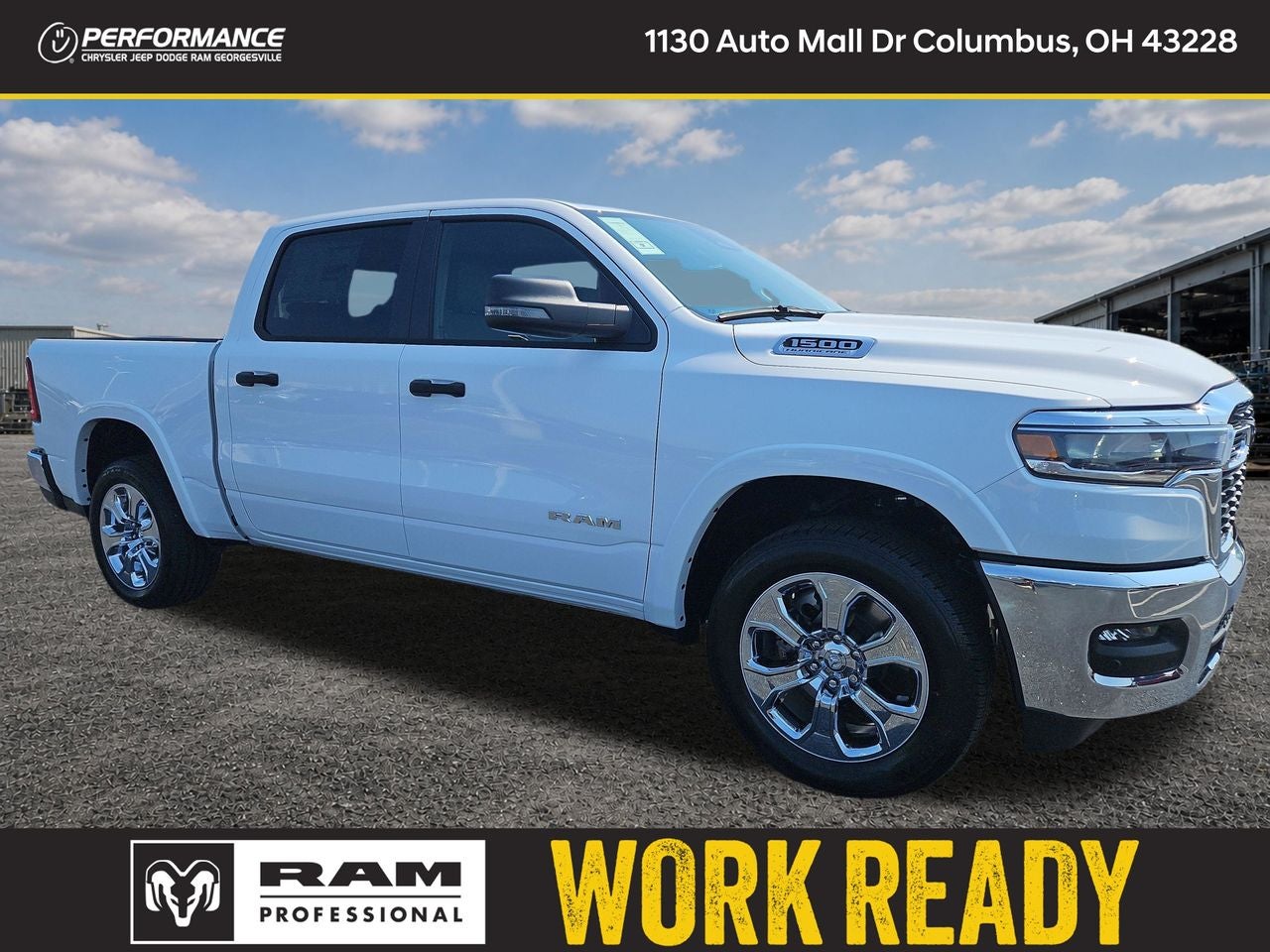 2026 RAM Ram 1500 RAM 1500 BIG HORN CREW CAB 4X4 5'7' BOX in Bright White Clear-Coat Exterior Paint — front three-quarter view