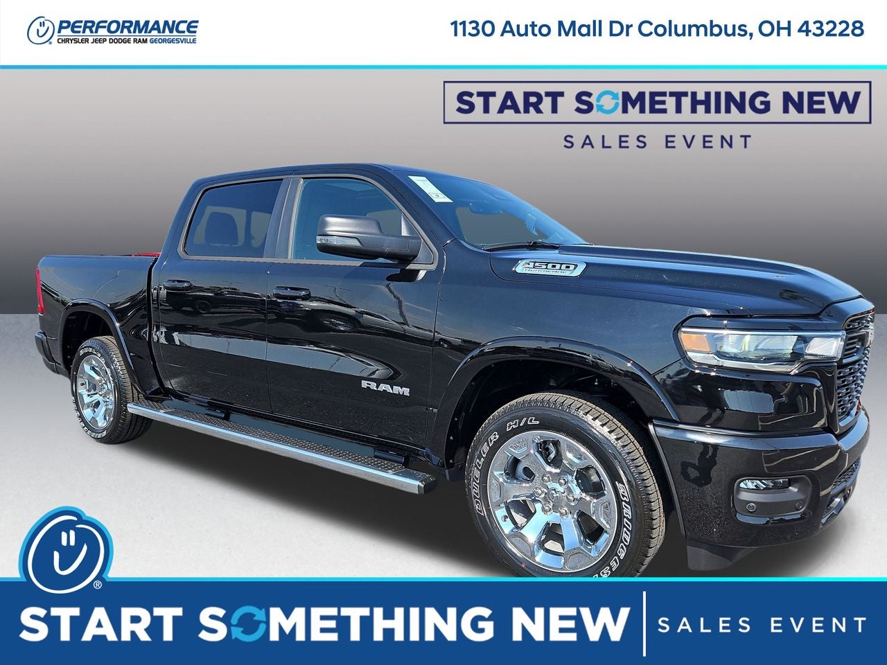 2026 RAM Ram 1500 RAM 1500 BIG HORN CREW CAB 4X4 5'7' BOX in Diamond Black Crystal Pearl-Coat Exterior Paint — front three-quarter view