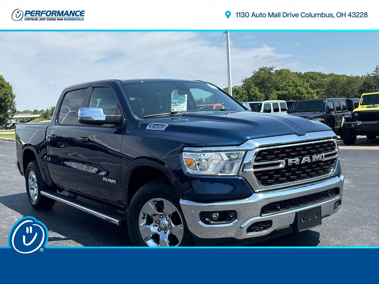 2023 RAM 1500 Big Horn in Patriot Blue Pearlcoat — front three-quarter view
