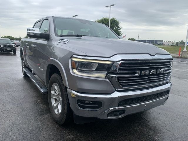 2022 RAM 1500 Laramie Crew Cab 4x4 5'7' Box in Billet Silver Metallic Clearcoat — front three-quarter view