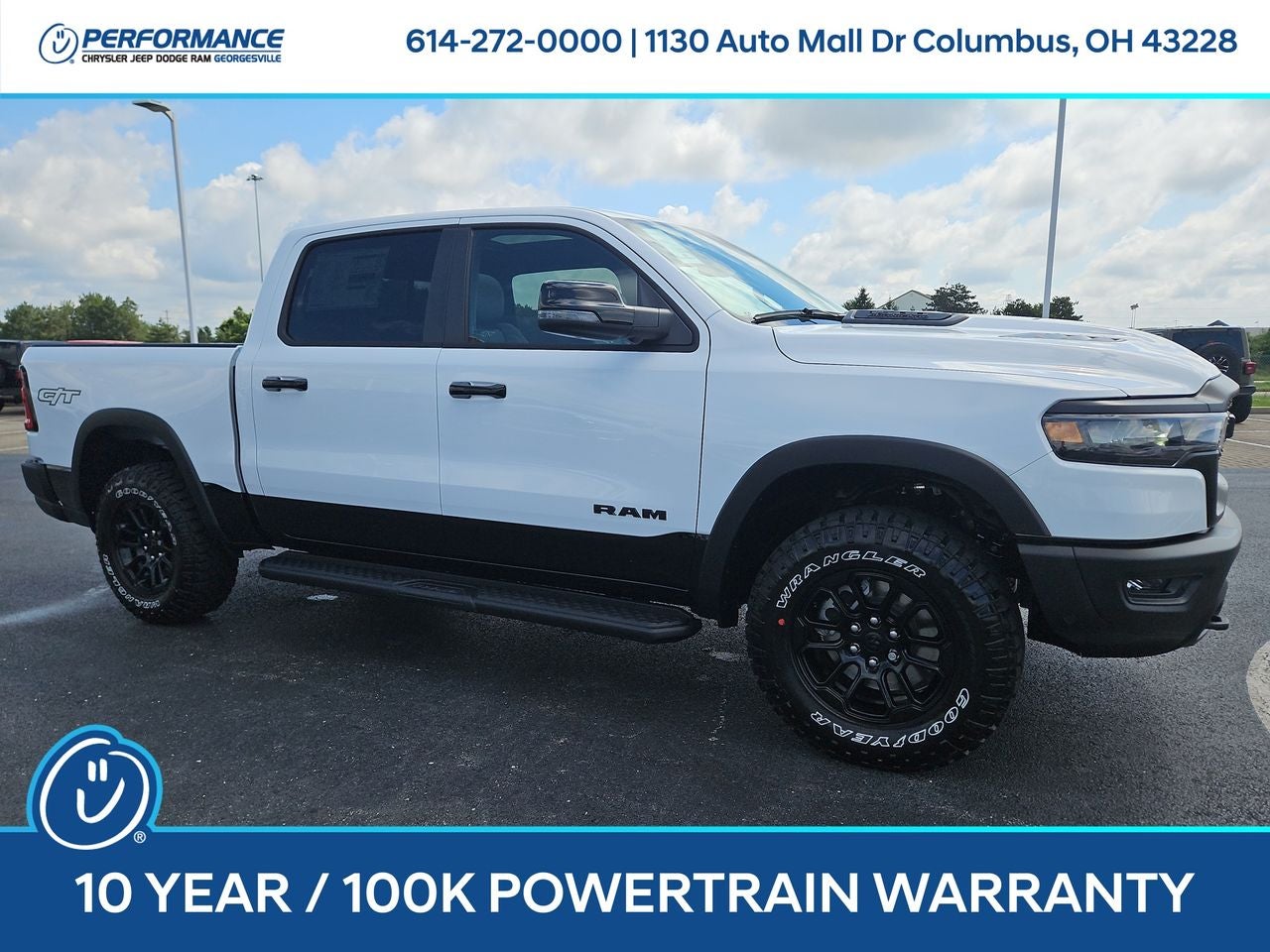 2026 RAM Ram 1500 RAM 1500 REBEL CREW CAB 4X4 5'7' BOX in Bright White Clear-Coat Exterior Paint — front three-quarter view