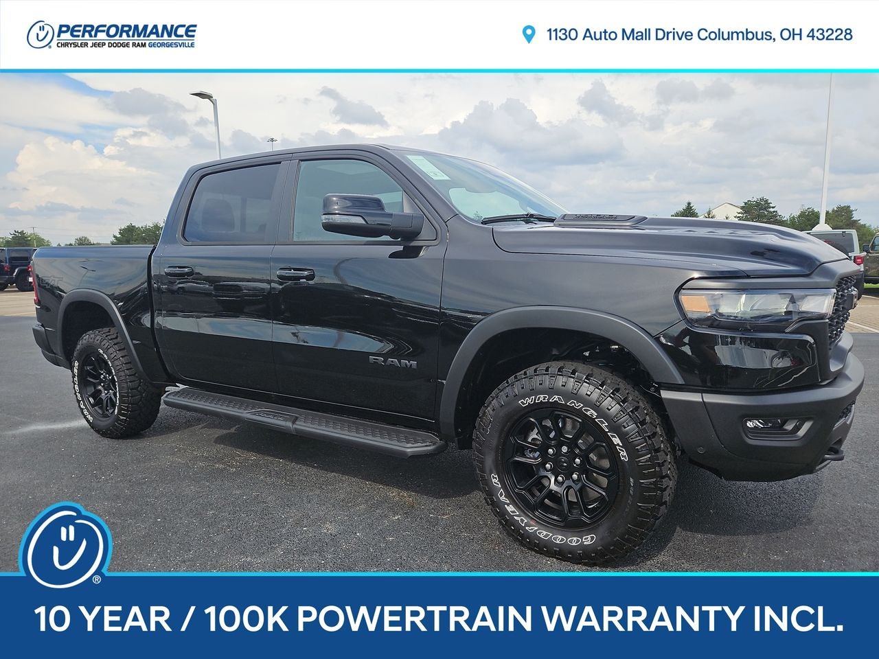 2026 RAM Ram 1500 RAM 1500 REBEL CREW CAB 4X4 5'7' BOX in Diamond Black Crystal Pearl-Coat Exterior Paint — front three-quarter view
