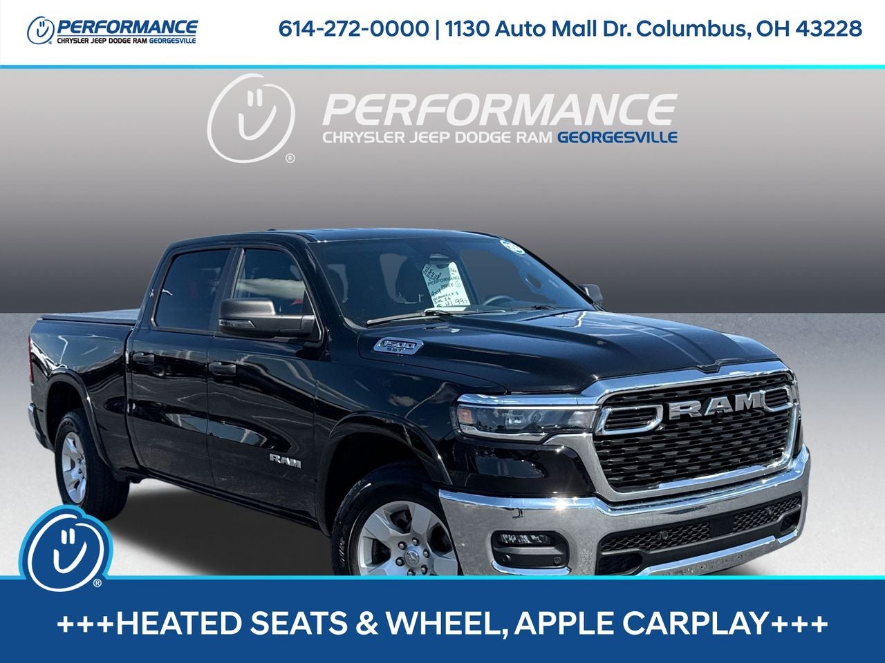 2025 RAM 1500 Big Horn Crew Cab 4x4 6'4' Box in Diamond Black Crystal Pearlcoat — front three-quarter view