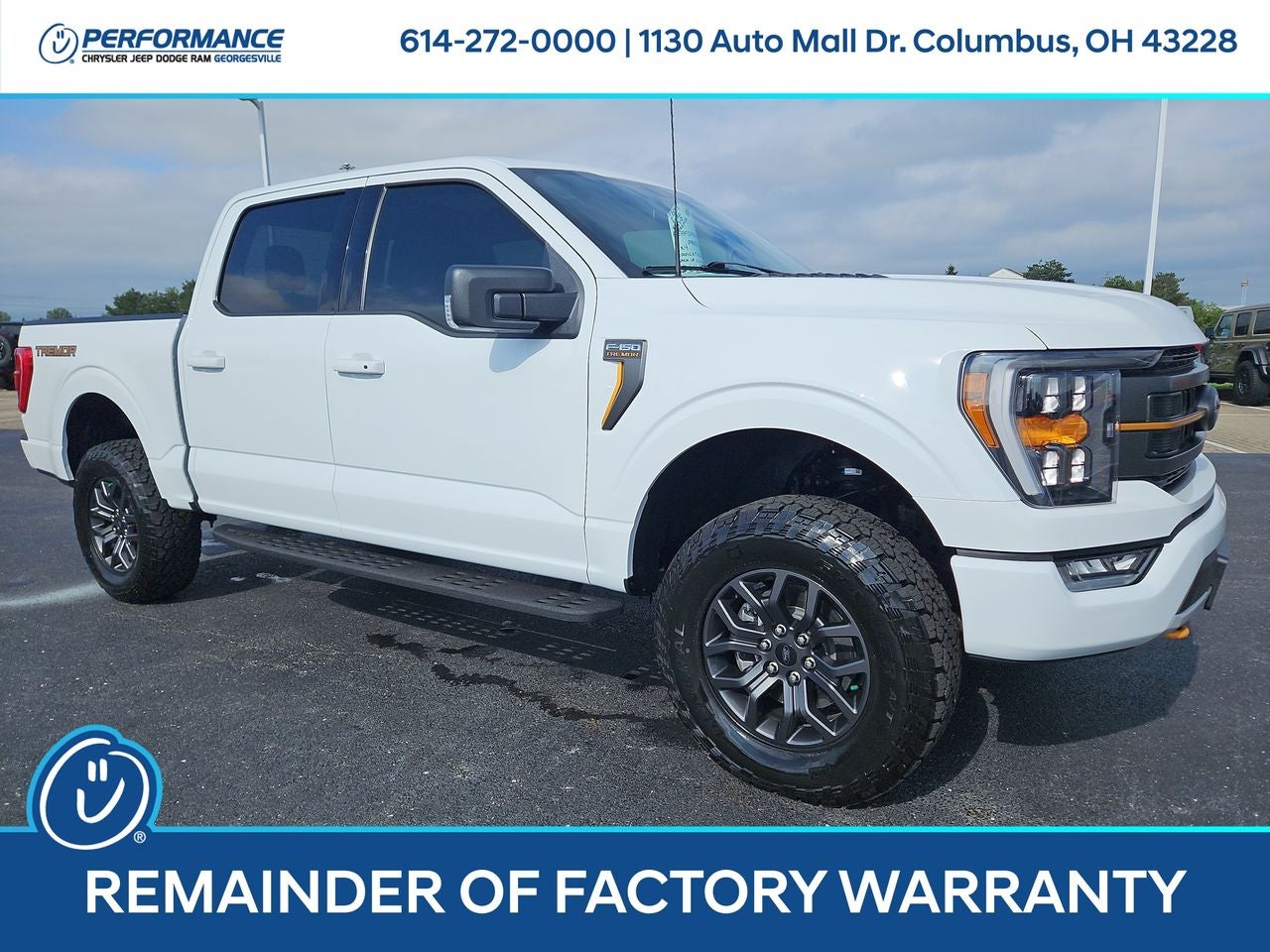 2023 Ford F-150 Tremor in Oxford White — front three-quarter view