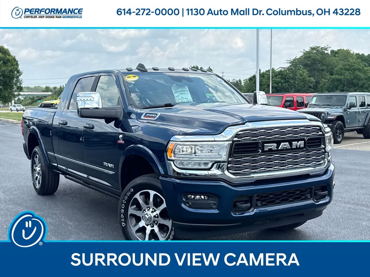 2024 RAM 3500 Limited Mega Cab 4x4 6'4' Box in Patriot Blue Pearlcoat — front three-quarter view