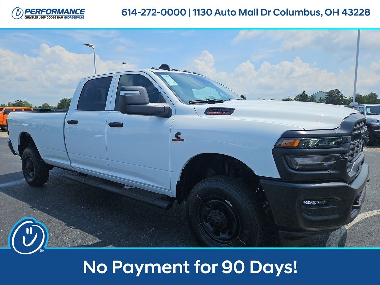 2025 RAM Ram 2500 RAM 2500 TRADESMAN CREW CAB 4X4 8' BOX in Bright White Clear-Coat Exterior Paint — front three-quarter view