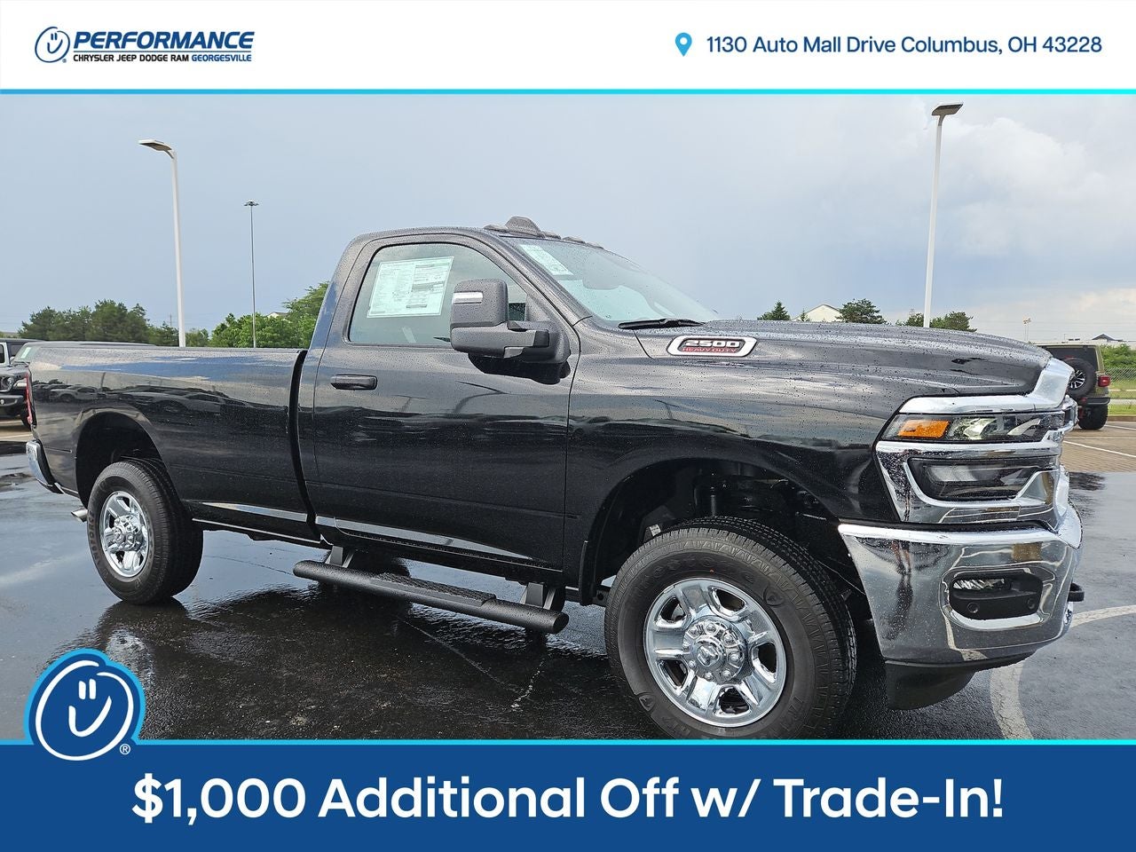 2025 RAM Ram 2500 RAM 2500 TRADESMAN REGULAR CAB 4X4 8' BOX in Diamond Black Crystal Pearl-Coat Exterior Paint — front three-quarter view