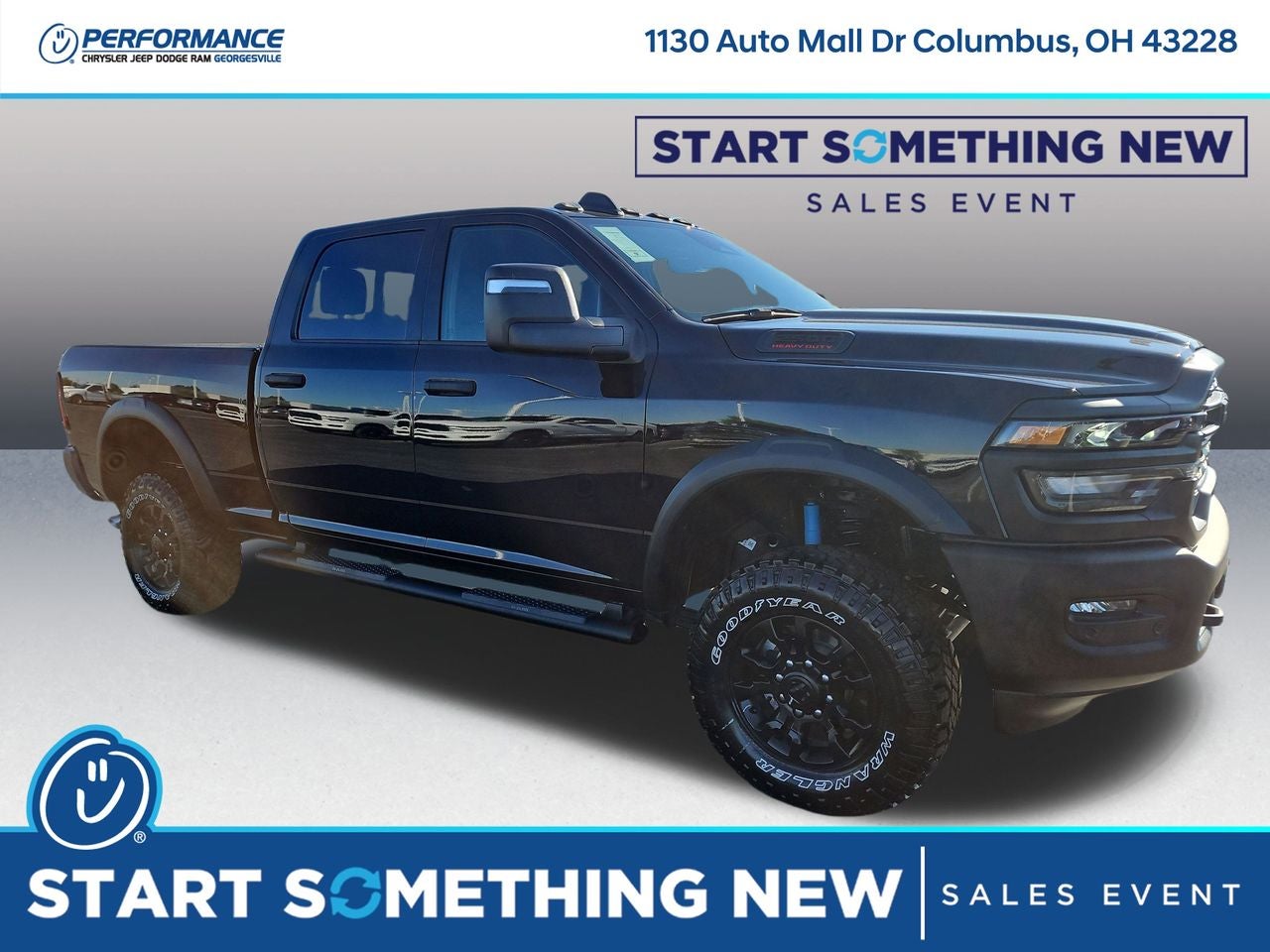 2026 RAM 2500 Tradesman in Diamond Black Crystal Pearlcoat — front three-quarter view