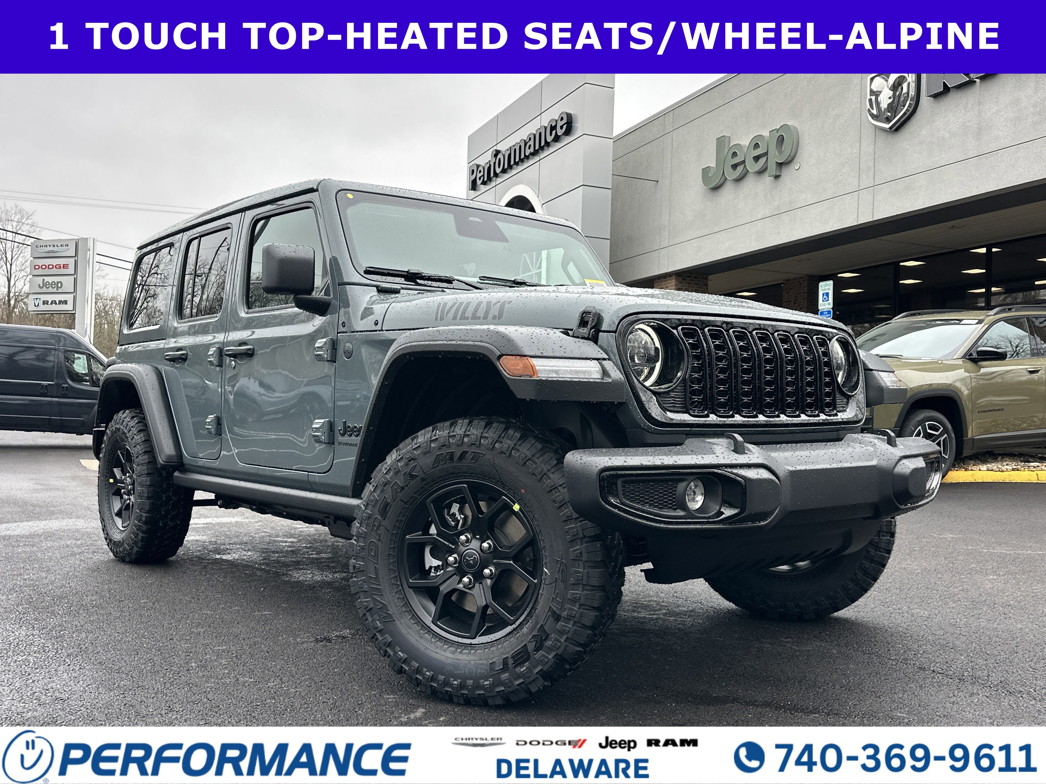 2026 Jeep Wrangler Willys in Anvil Clear Coat — front three-quarter view