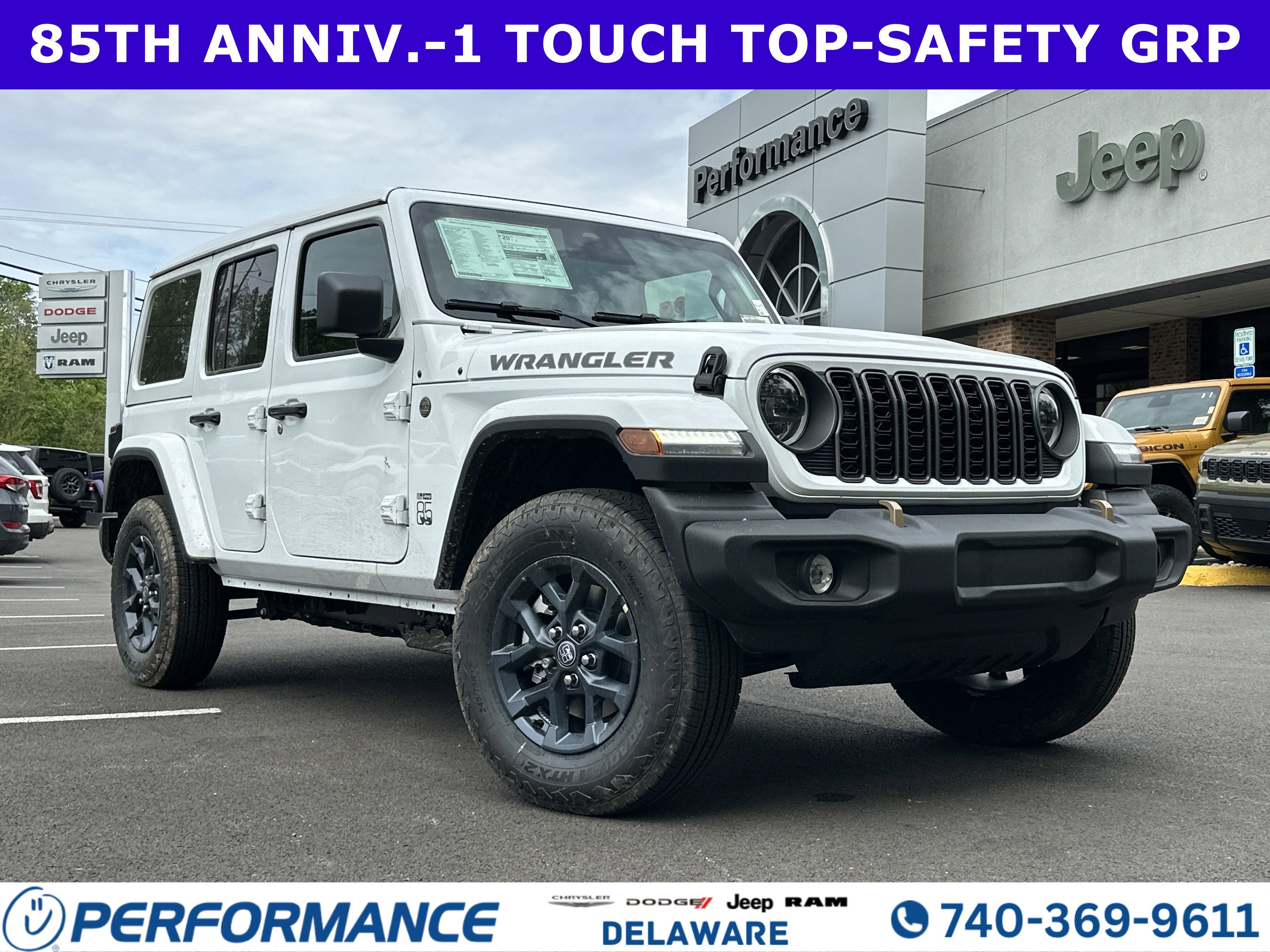 2026 Jeep Wrangler 85th Anniversary Edition in Bright White Clearcoat — front three-quarter view