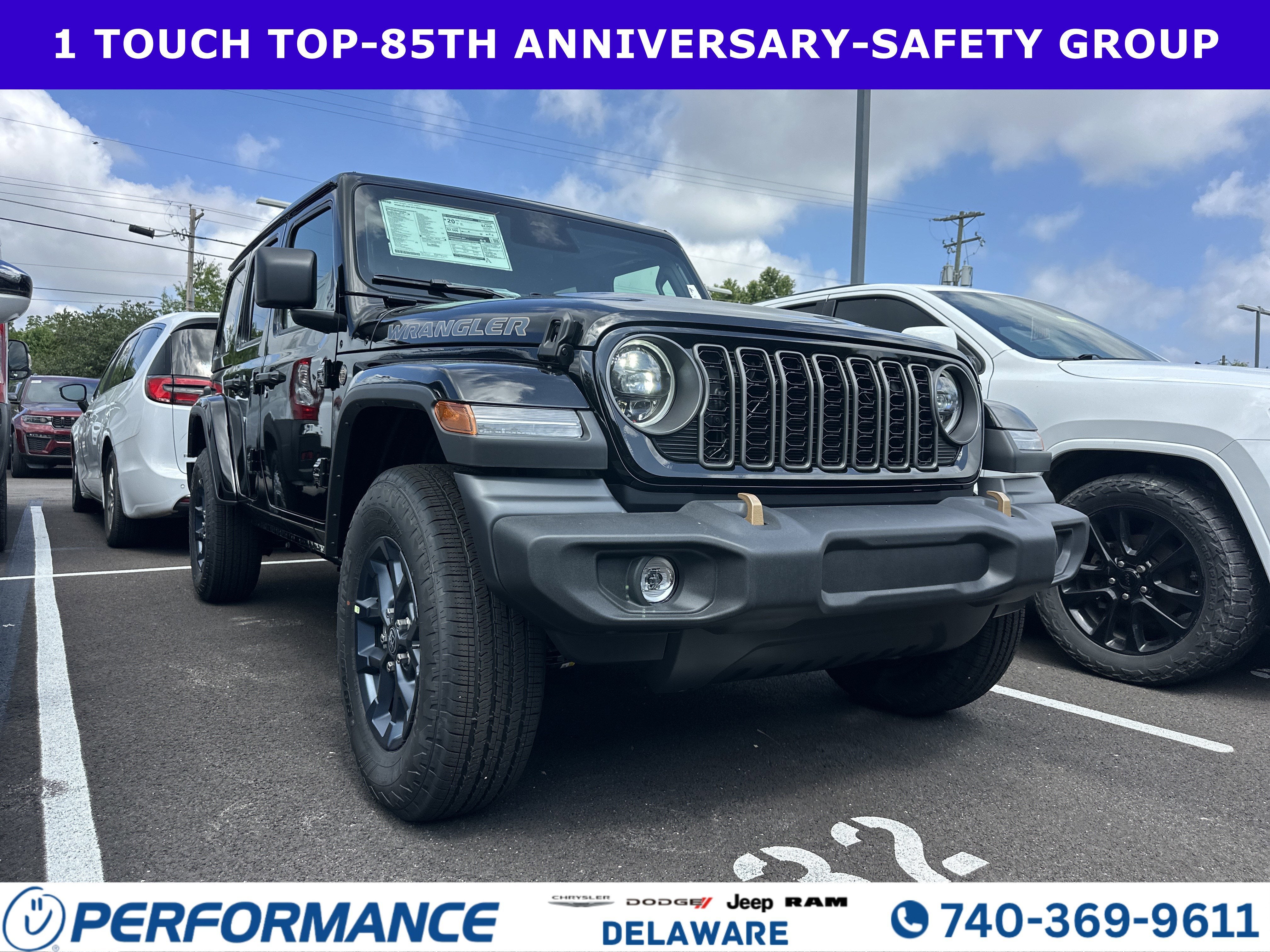 2026 Jeep Wrangler 85th Anniversary in Black Clearcoat — front three-quarter view