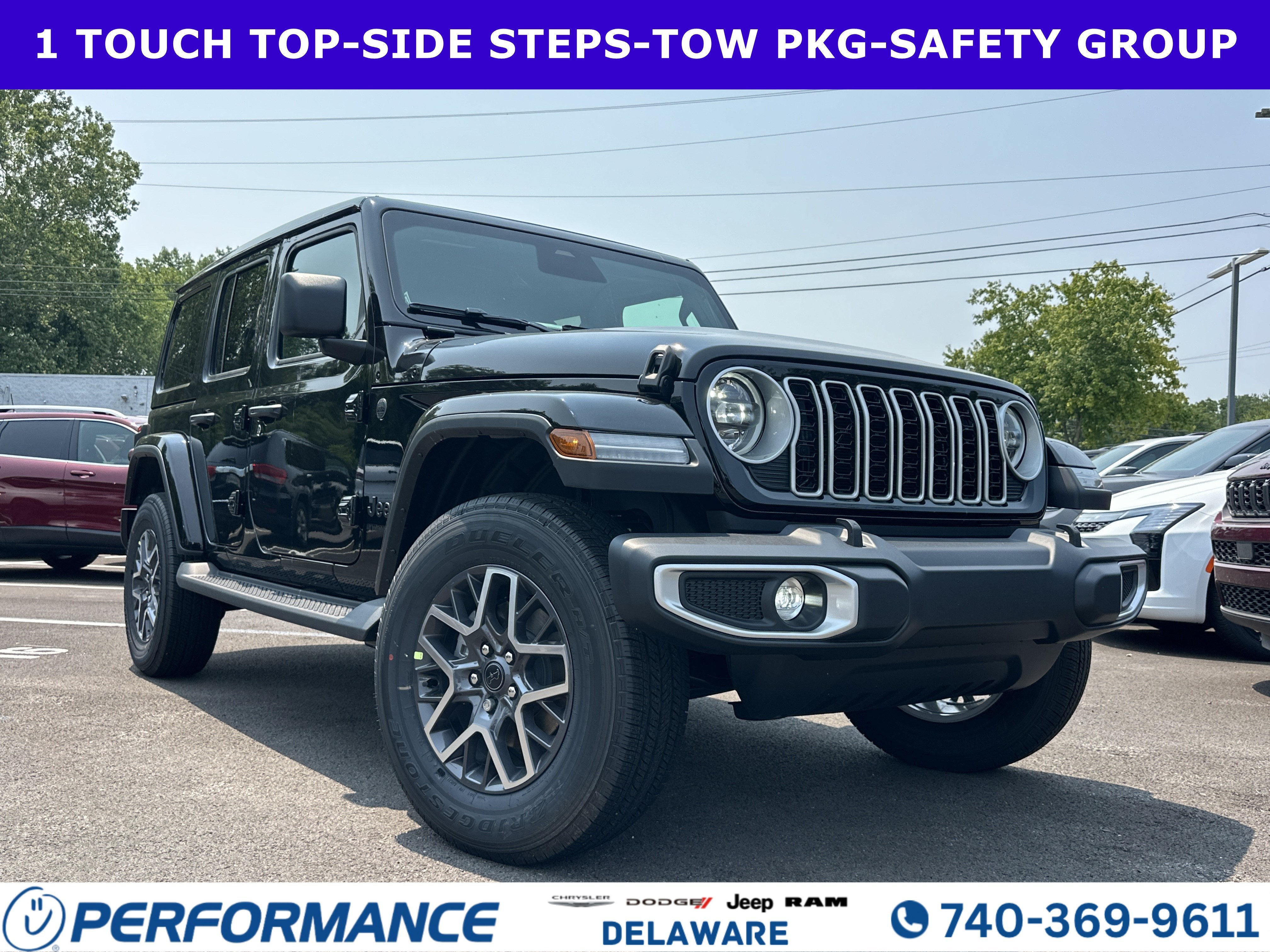 2026 Jeep Wrangler Sahara in Black Clearcoat — front three-quarter view