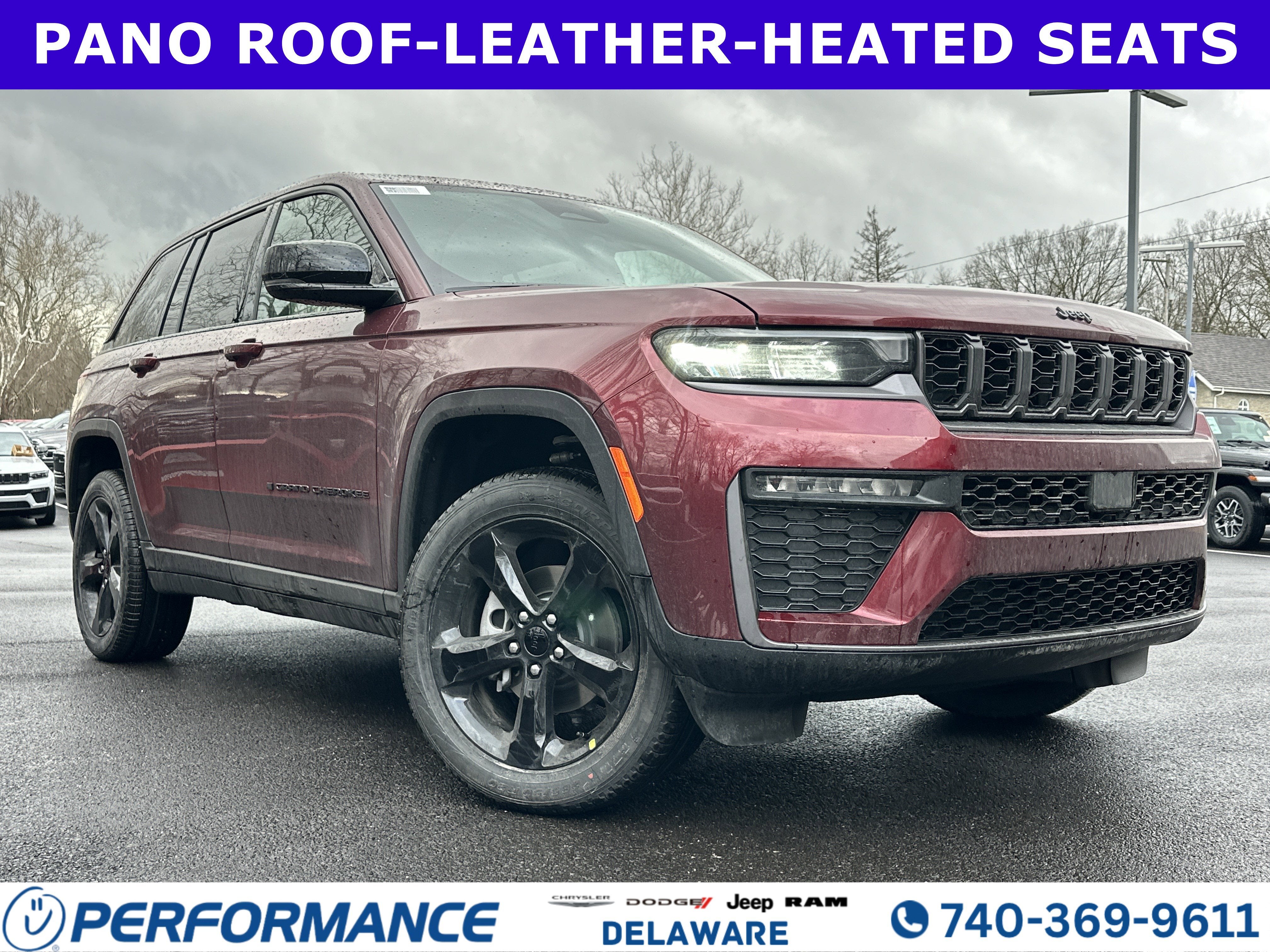2026 Jeep Grand Cherokee Limited in Velvet Red Pearlcoat — front three-quarter view