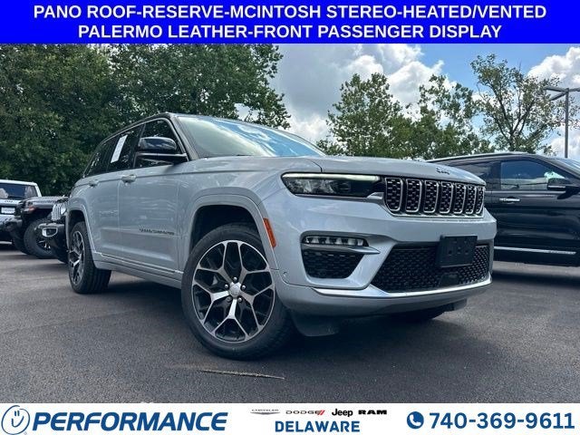 2023 Jeep Grand Cherokee Summit Reserve in Silver Zynith — front three-quarter view