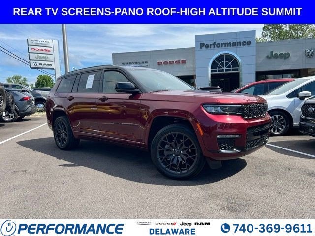 2024 Jeep Grand Cherokee L Summit in Velvet Red Pearlcoat — front three-quarter view