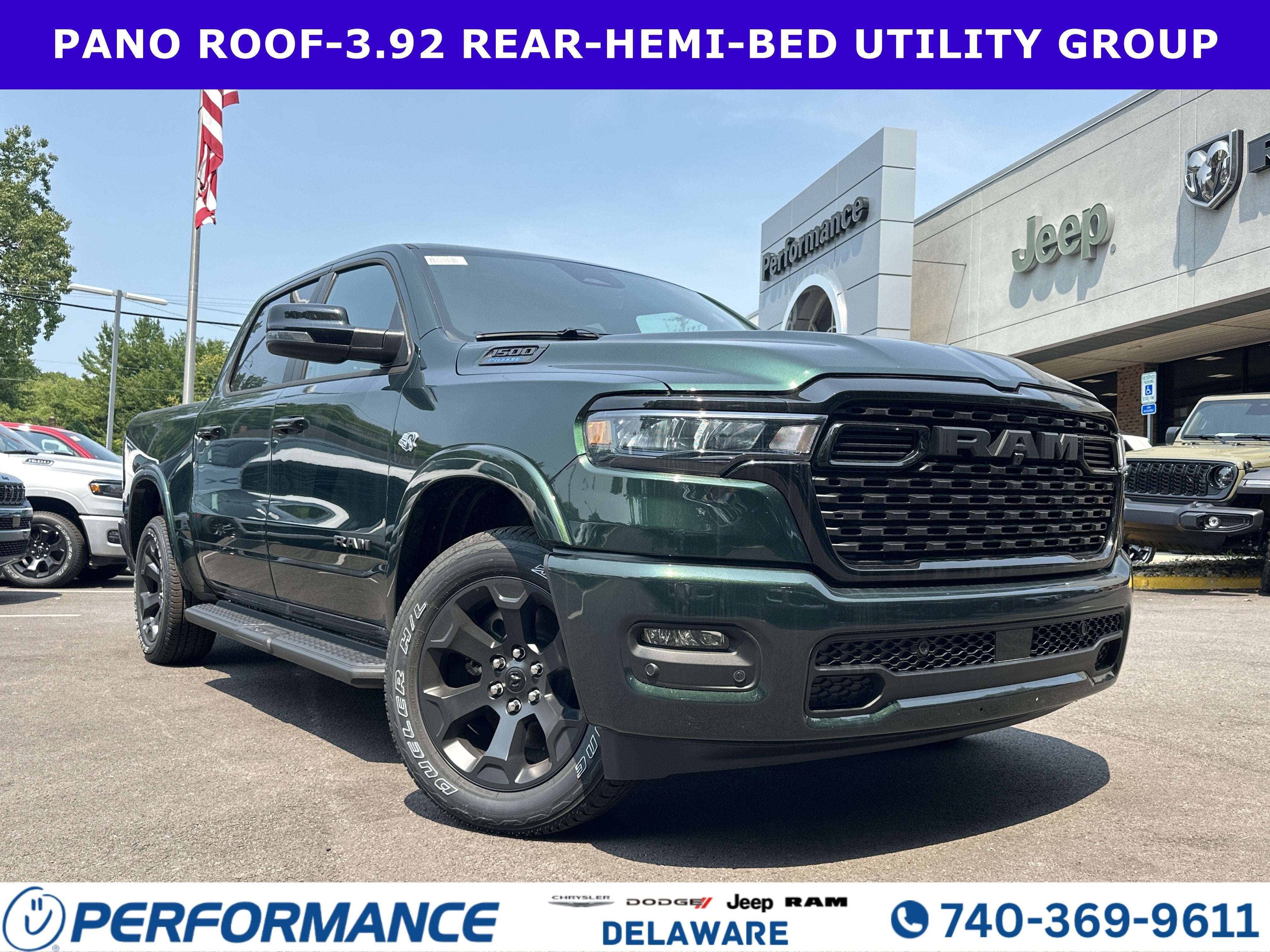 2026 RAM 1500 Big Horn in Serrano Green Metallic — front three-quarter view