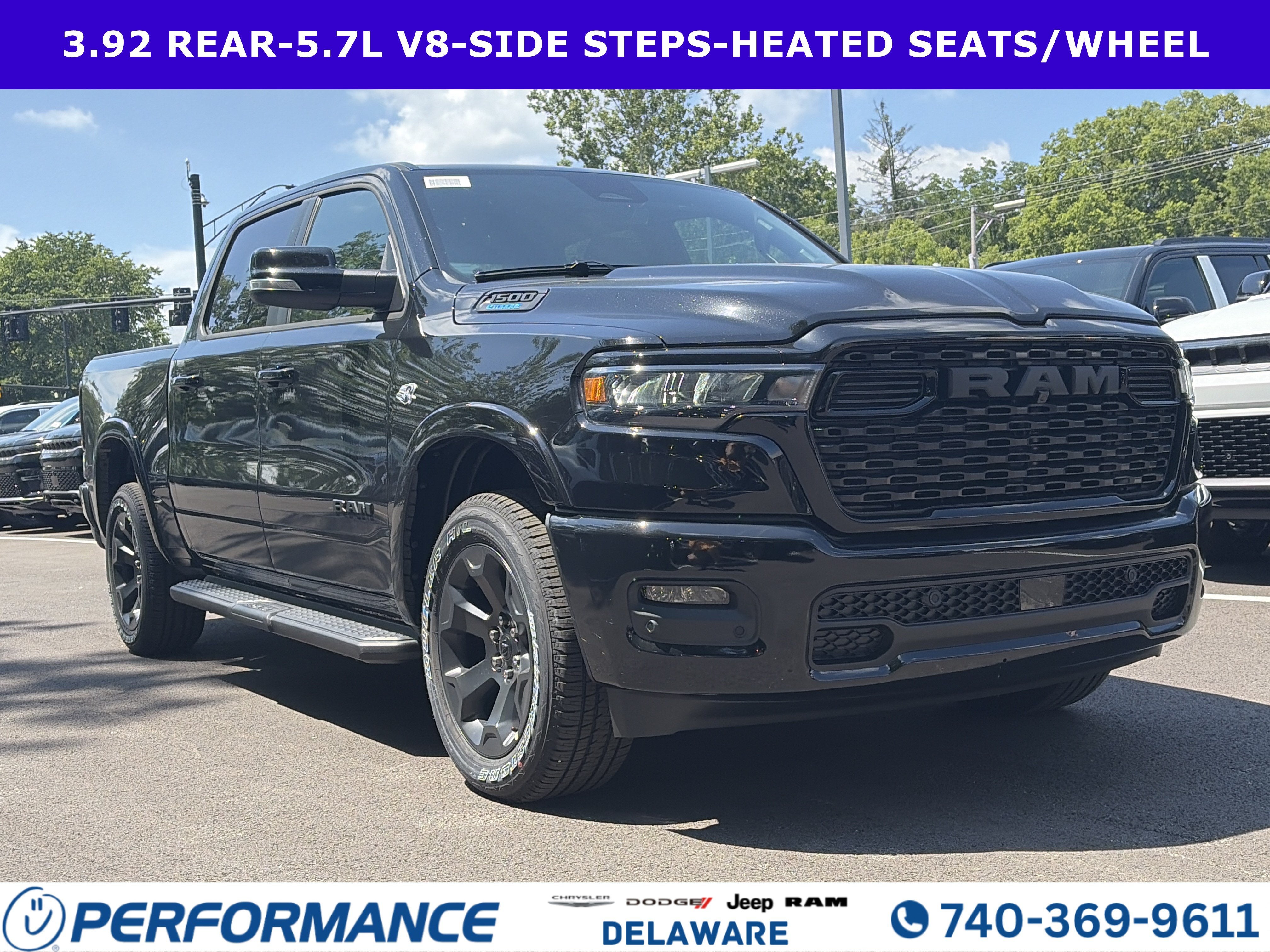 2026 RAM 1500 Big Horn in Diamond Black Crystal Pearlcoat — front three-quarter view