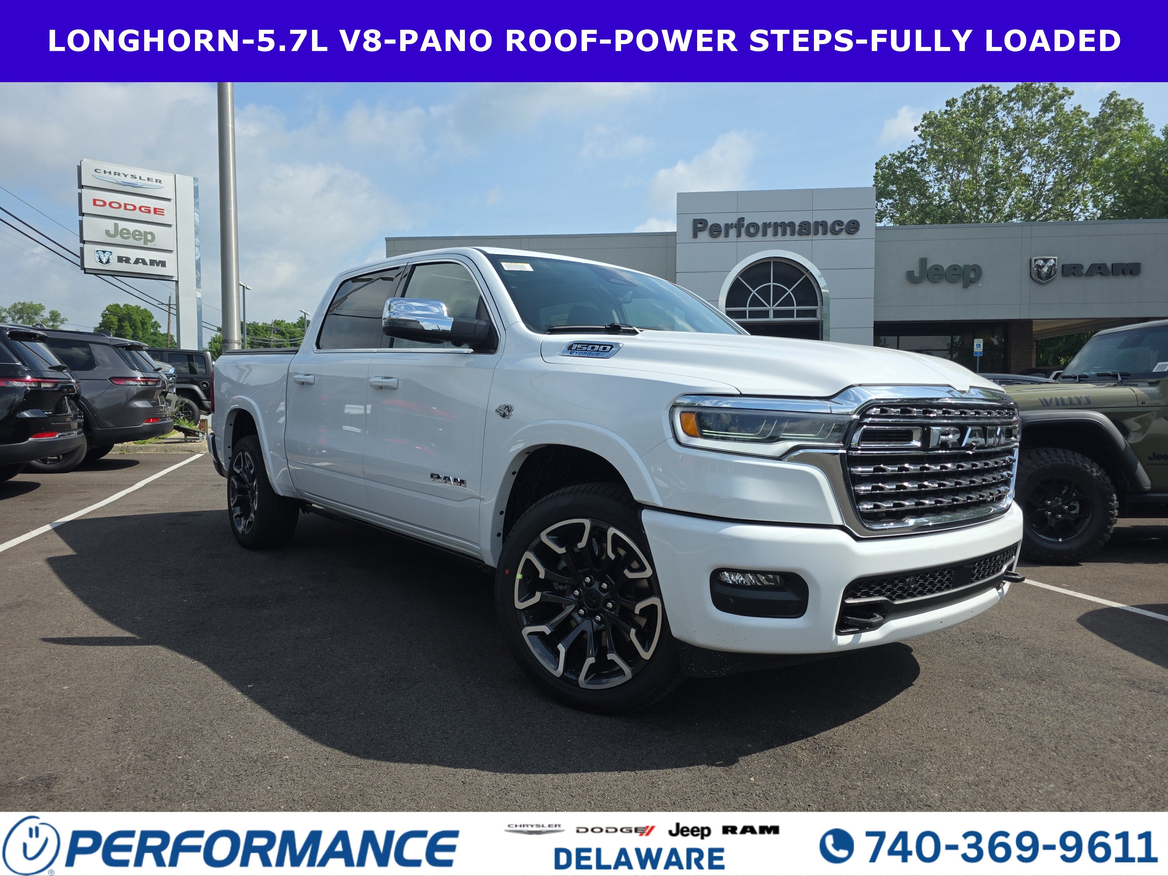 2026 RAM 1500 Longhorn in Bright White Clearcoat — front three-quarter view