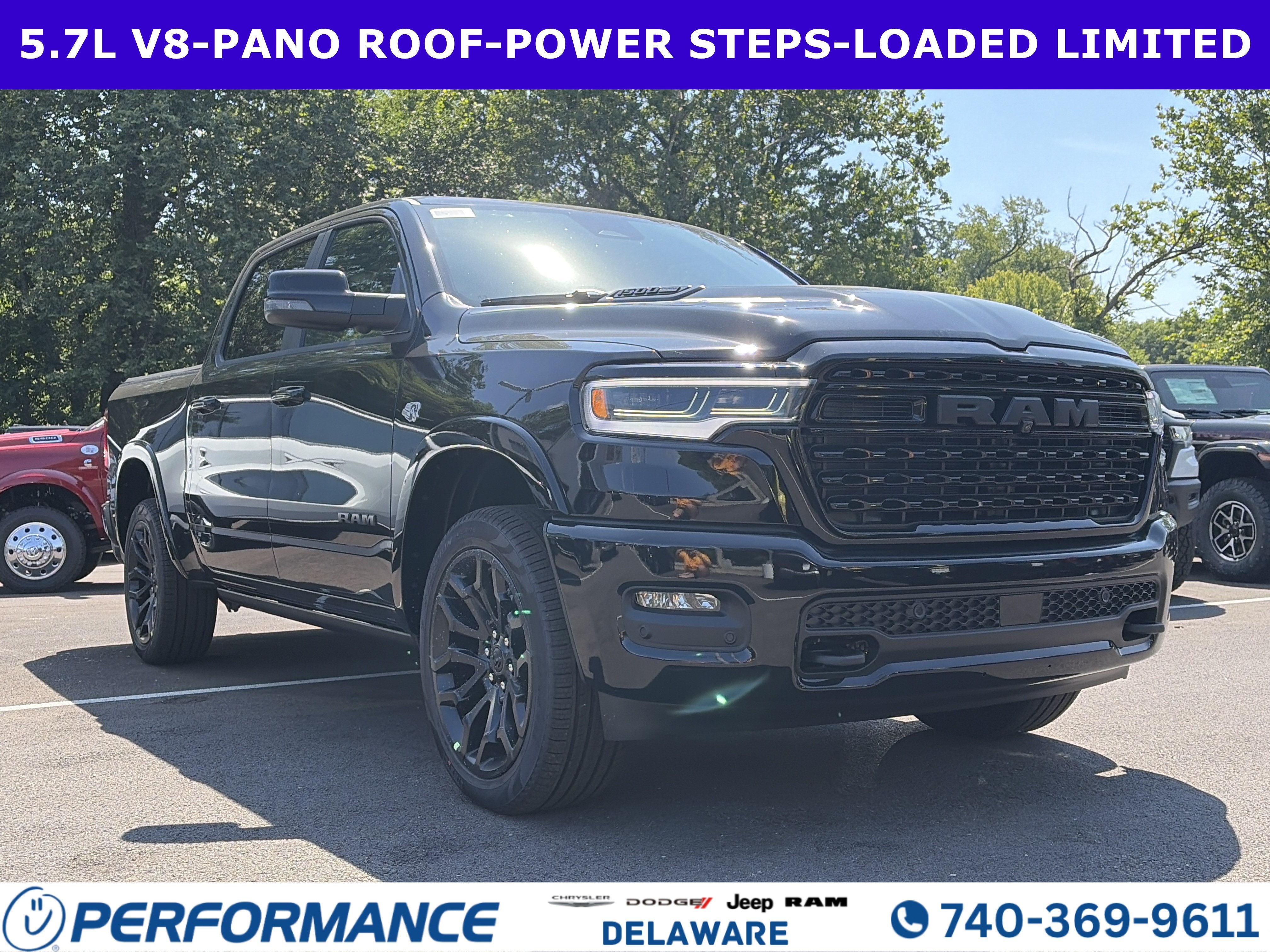 2026 RAM 1500 Limited in Diamond Black Crystal Pearlcoat — front three-quarter view