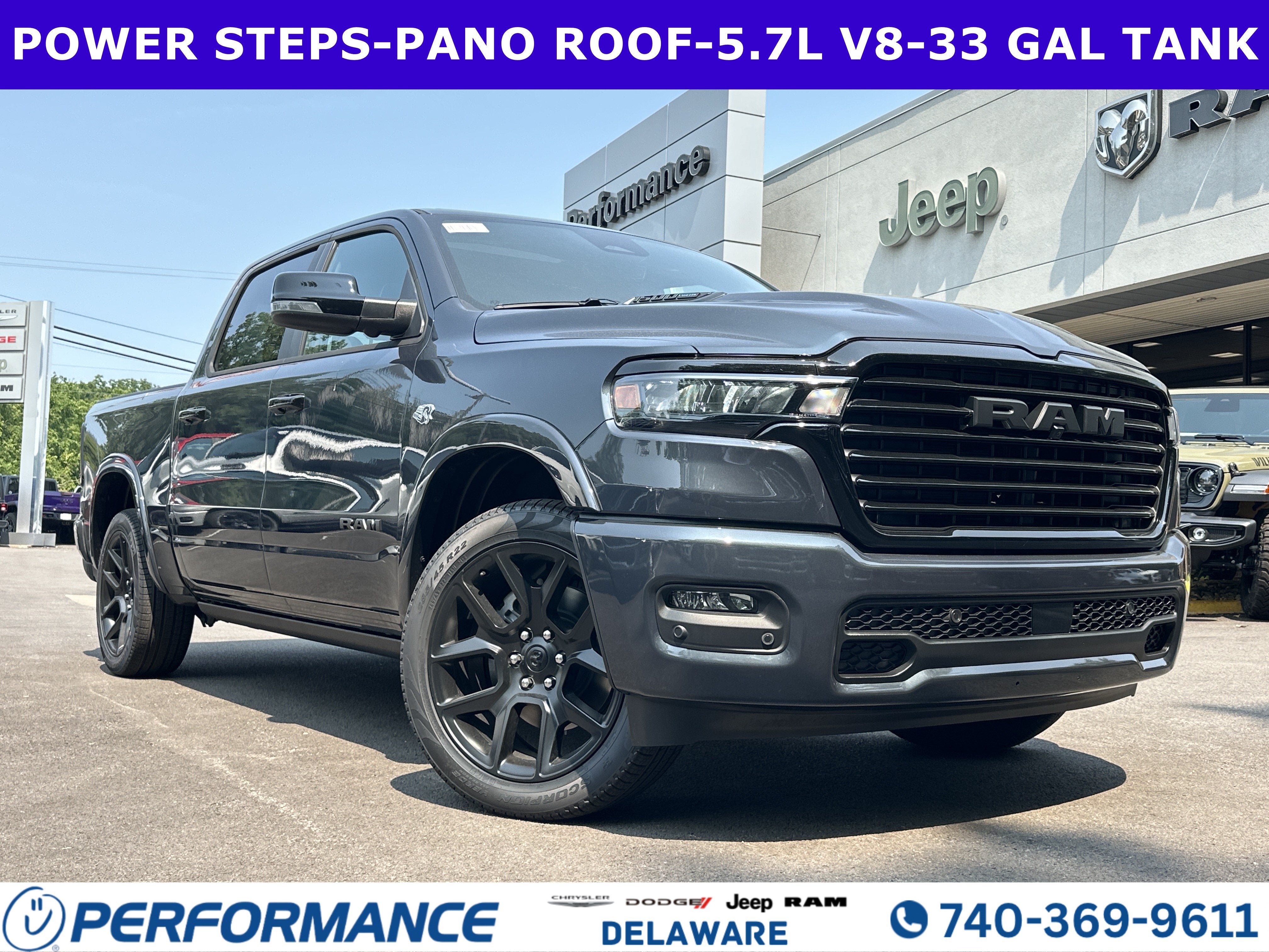2026 RAM 1500 Laramie in Forged Blue Metallic — front three-quarter view