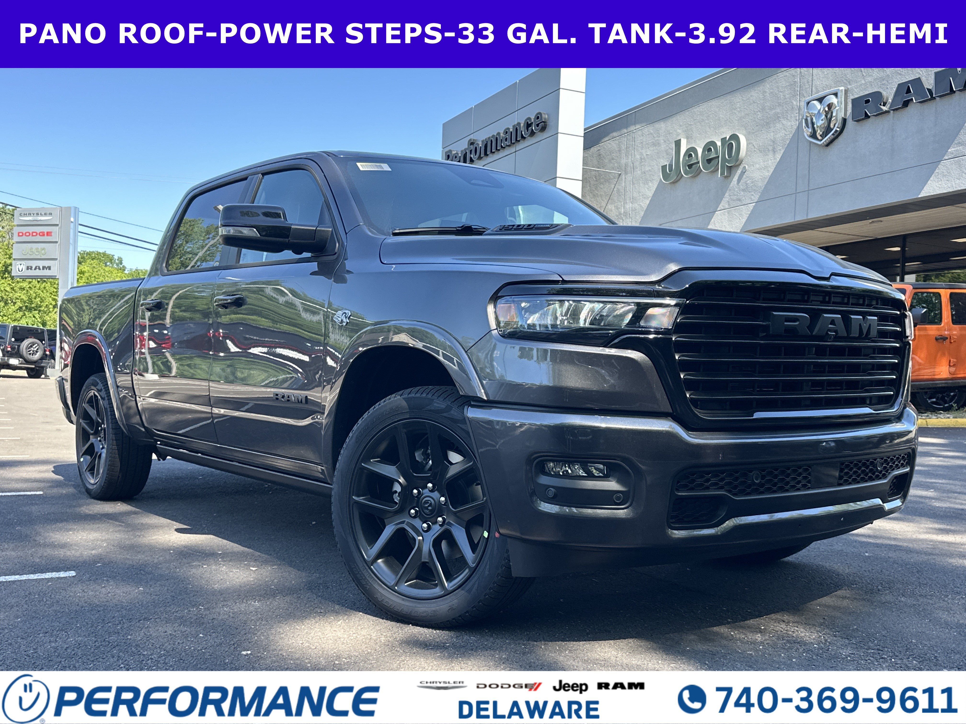 2026 RAM 1500 Laramie in Granite Crystal Metallic Clearcoat — front three-quarter view