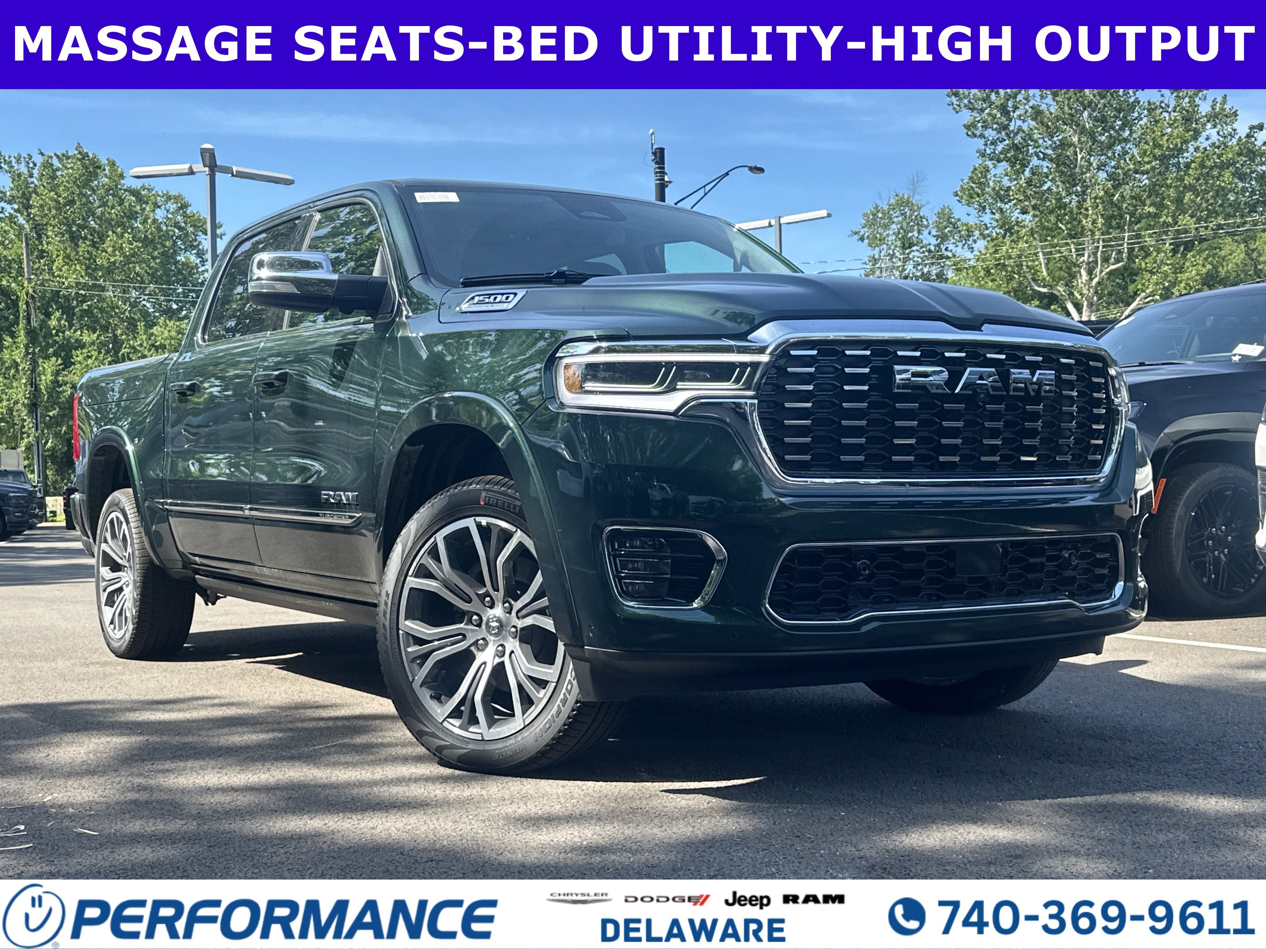 2026 RAM 1500 Tungsten in Serrano Green Metallic — front three-quarter view