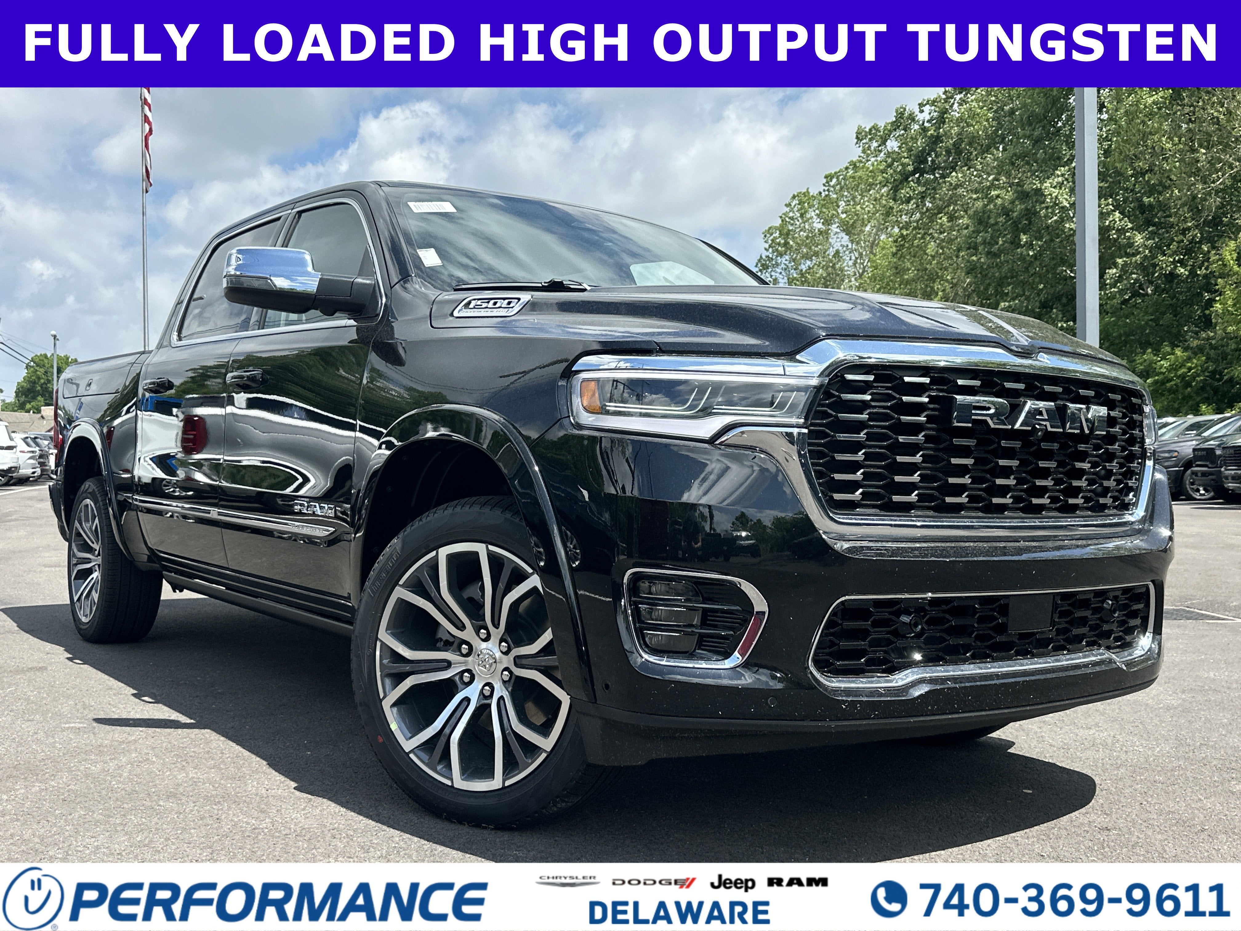 2026 RAM 1500 Tungsten in Diamond Black Crystal Pearlcoat — front three-quarter view