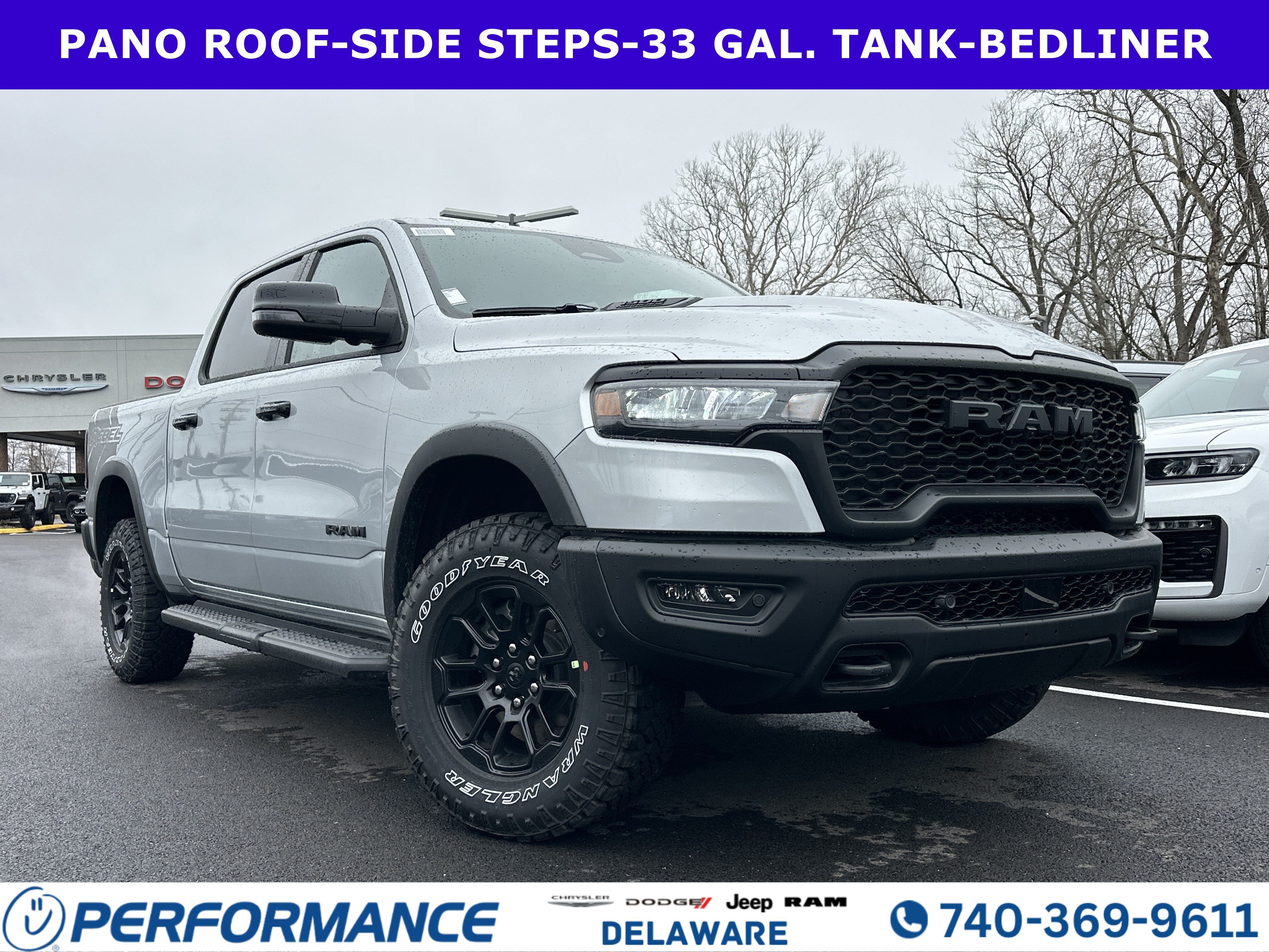 2026 RAM 1500 Rebel in Silver Zynith — front three-quarter view