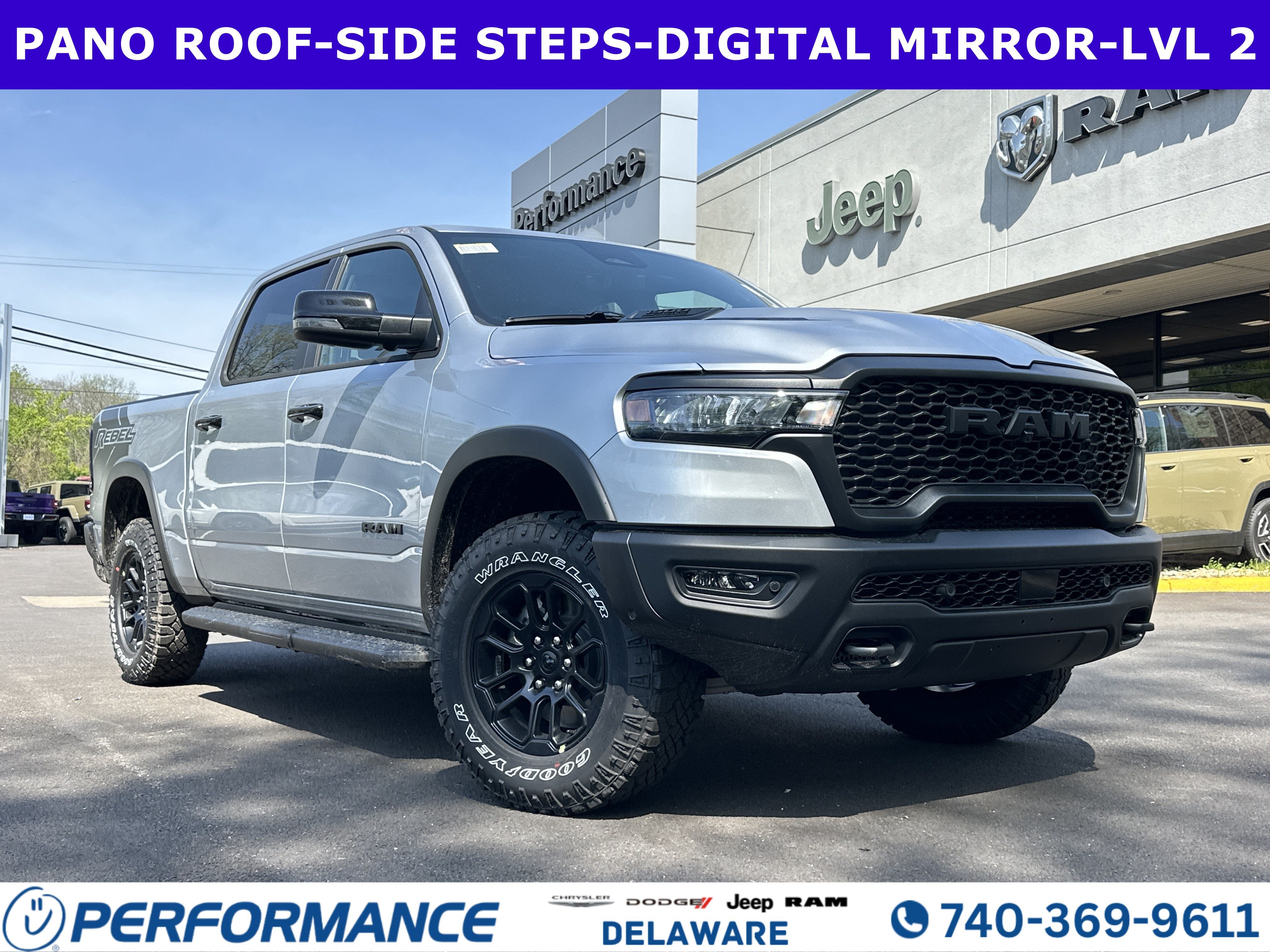 2026 RAM 1500 Rebel in Silver Zynith — front three-quarter view