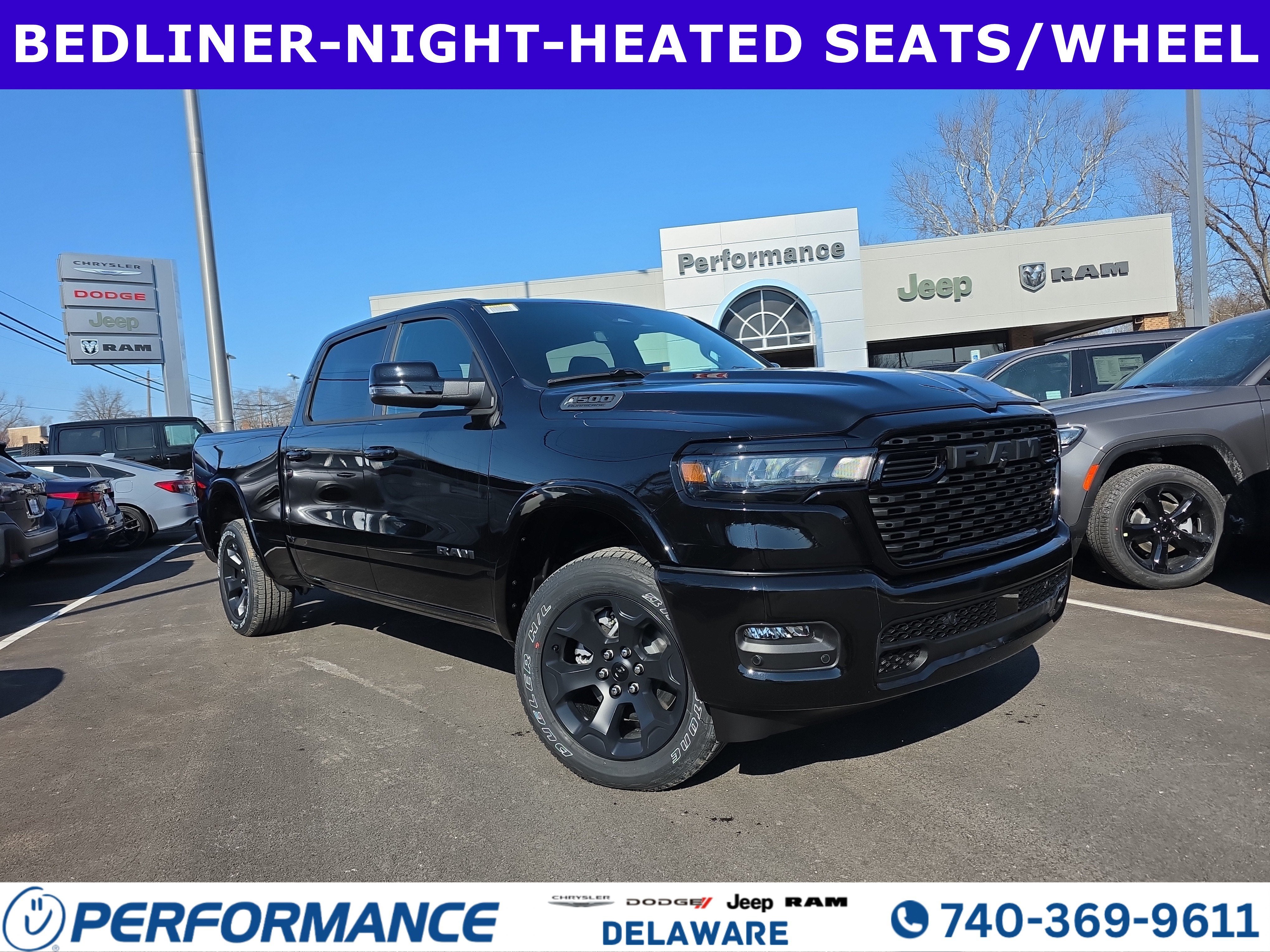 2026 RAM 1500 Big Horn in Diamond Black Crystal Pearlcoat — front three-quarter view