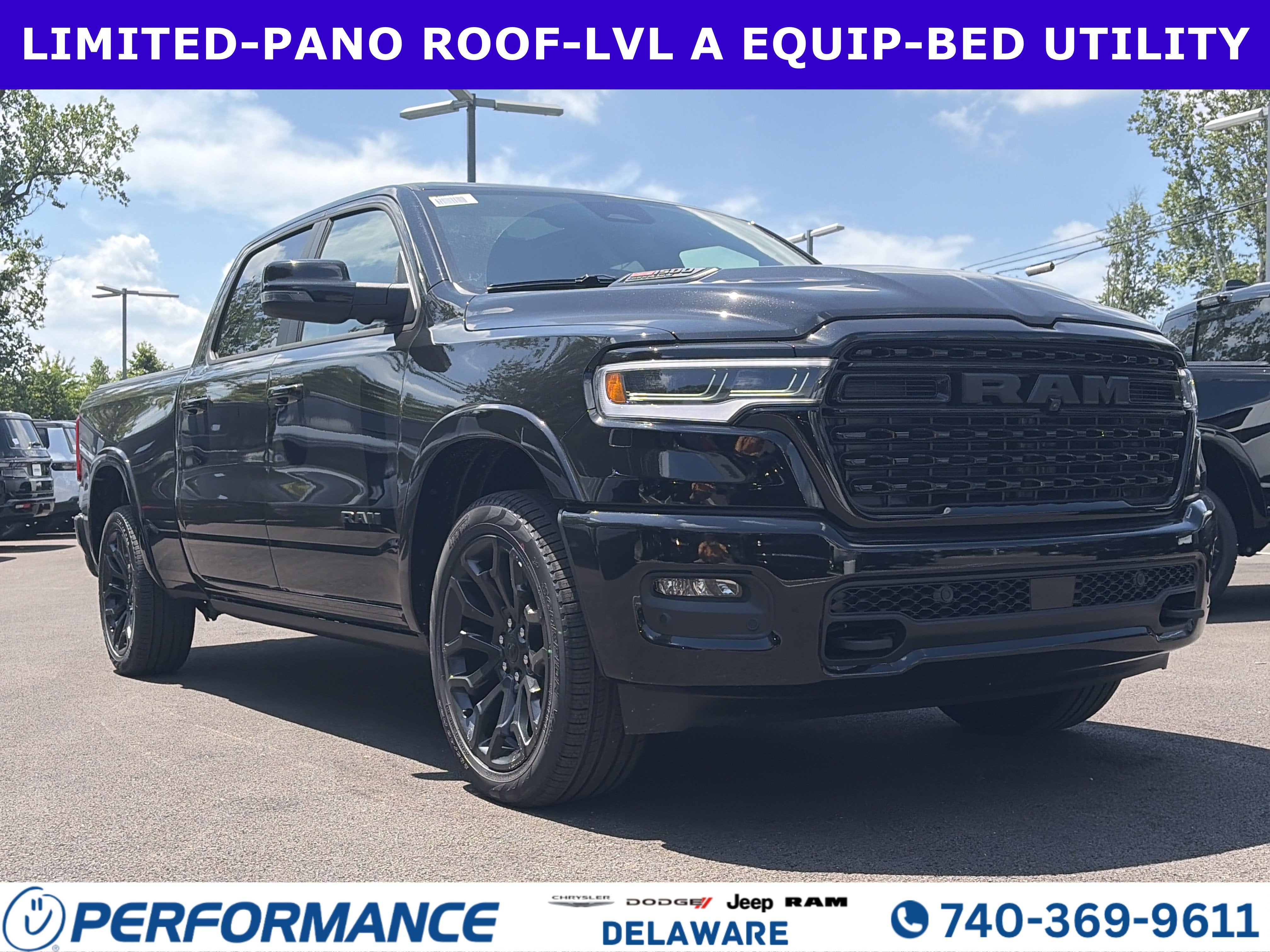 2026 RAM 1500 Limited in Diamond Black Crystal Pearlcoat — front three-quarter view